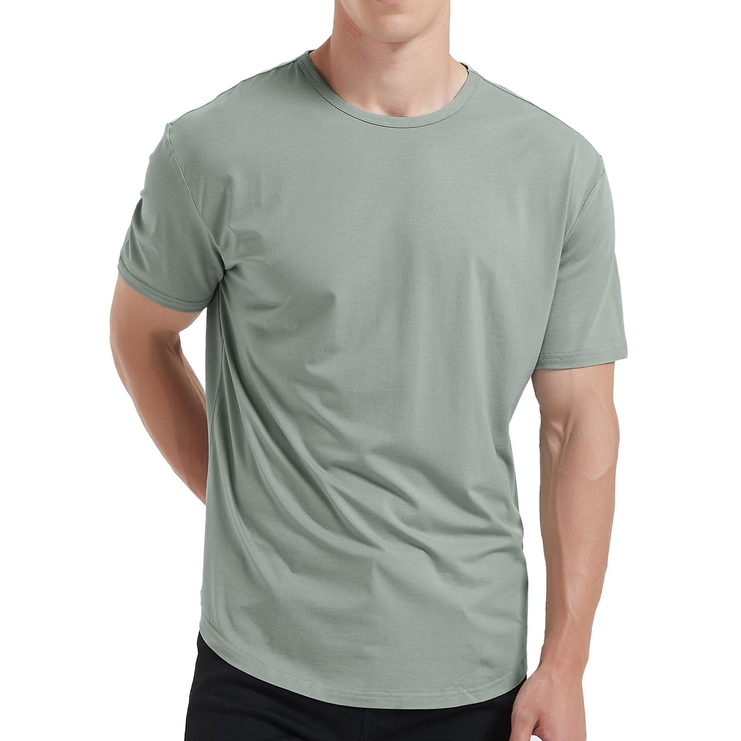 Men's Ultra Soft Bamboo Viscose T-Shirt Curve Hem Lightweight Cooling Short/Long Sleeve Casual Basic Tee Shirt