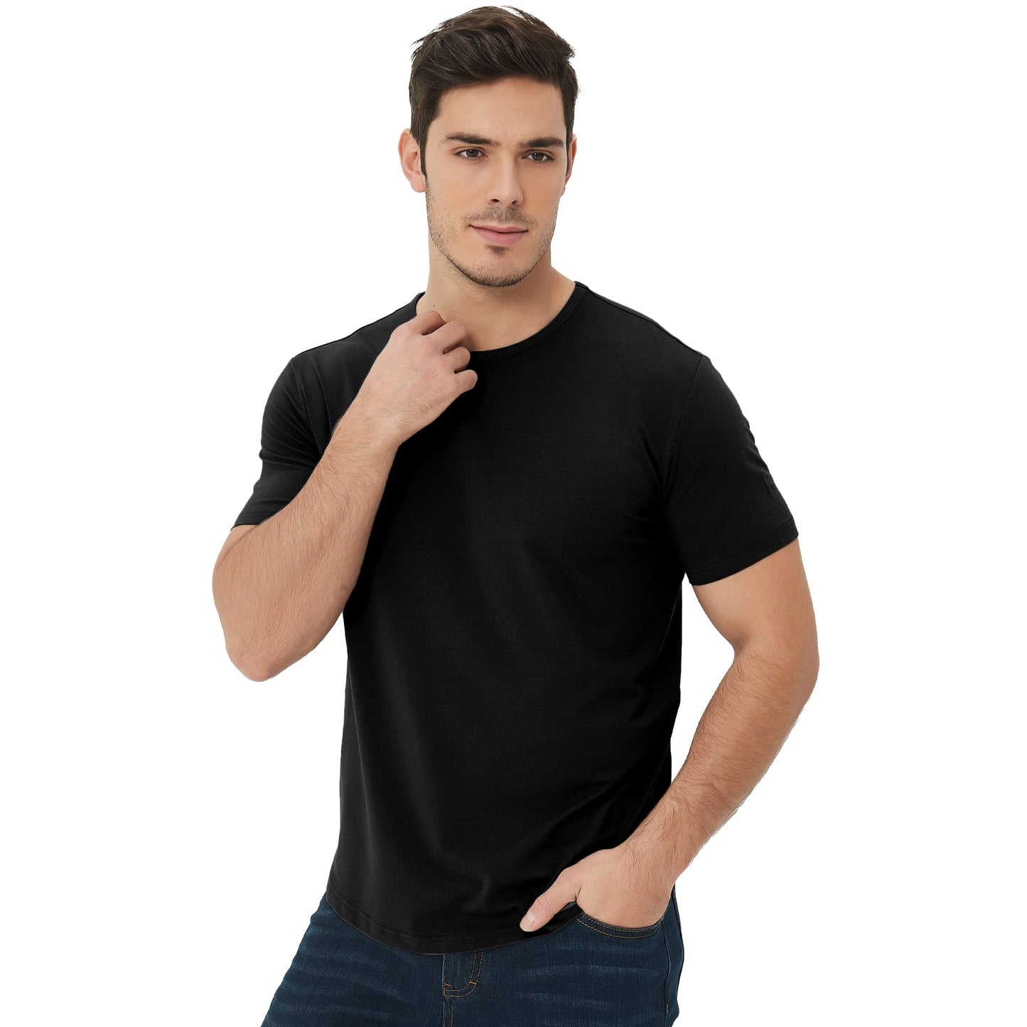 Men's Ultra Soft Bamboo Viscose T-Shirt Curve Hem Lightweight Cooling Short/Long Sleeve Casual Basic Tee Shirt