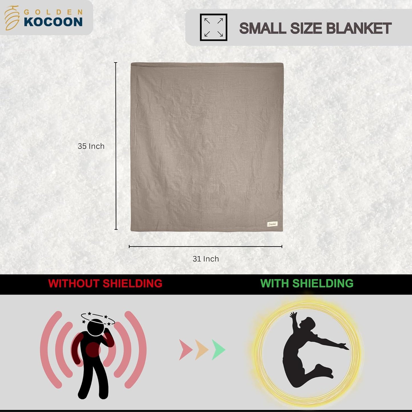 - E-M-F Blanket - Organic Cotton with EcoMesh™ Tech Faraday Fabric Inside - Great for Travel - Size 31x35 in - 5 g, Cell Towers, Bluetooth, Smart Meters &WiFi - Golden Cocoon