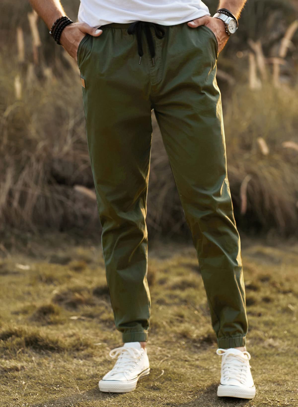 Mens Casual Joggers Pants - Cotton Drawstring Chino Cargo Pants Hiking Outdoor Twill Track Jogging Sweatpants Pants