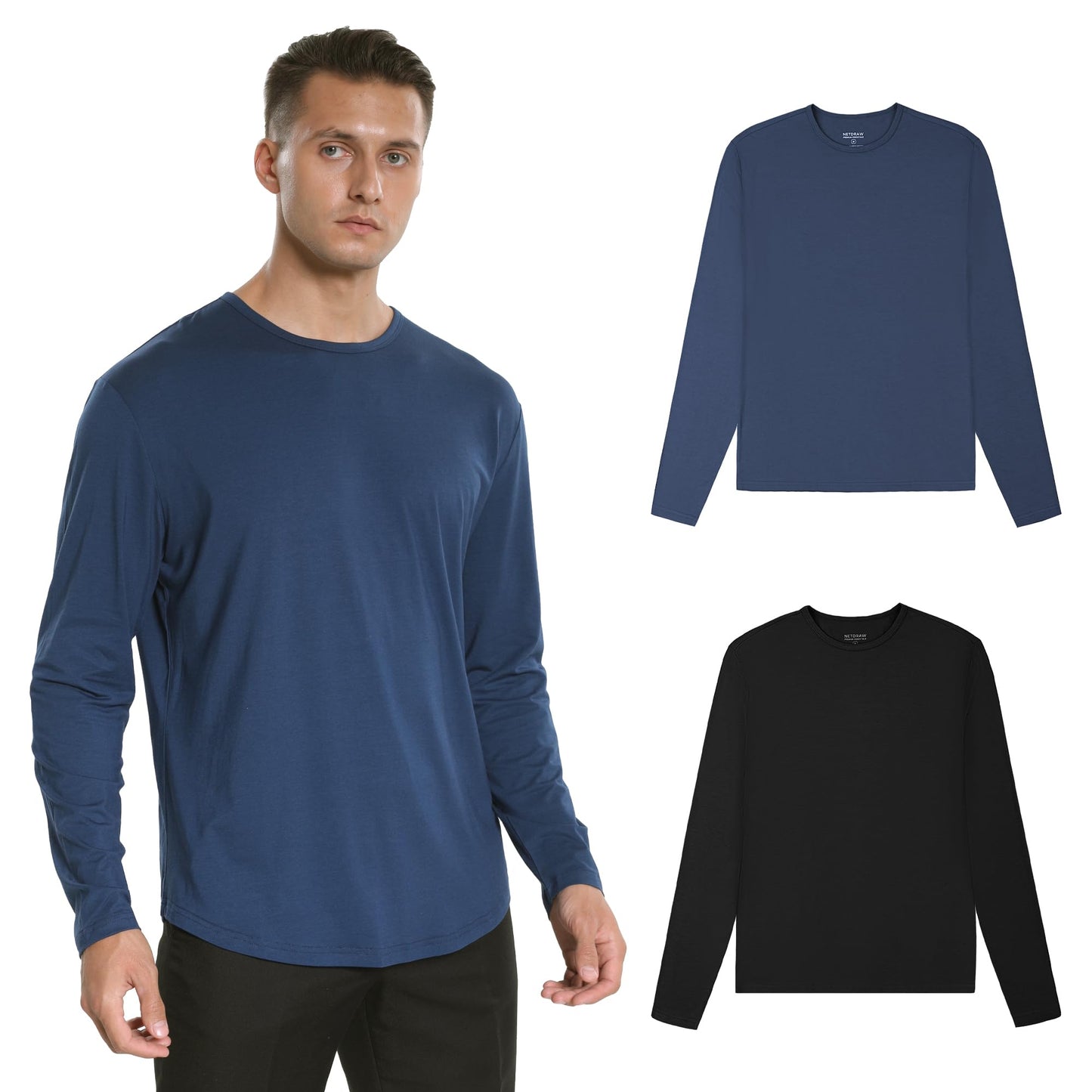 Men's Ultra Soft Bamboo Viscose T-Shirt Curve Hem Lightweight Cooling Short/Long Sleeve Casual Basic Tee Shirt