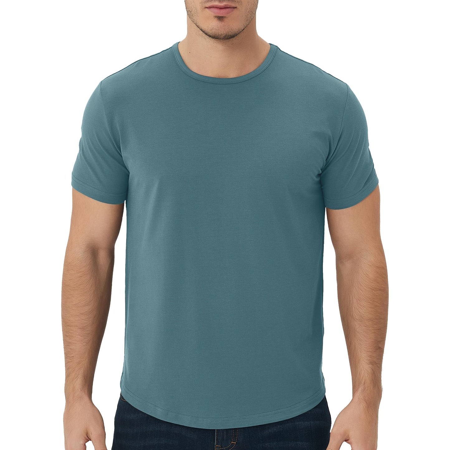 Men's Ultra Soft Bamboo Viscose T-Shirt Curve Hem Lightweight Cooling Short/Long Sleeve Casual Basic Tee Shirt