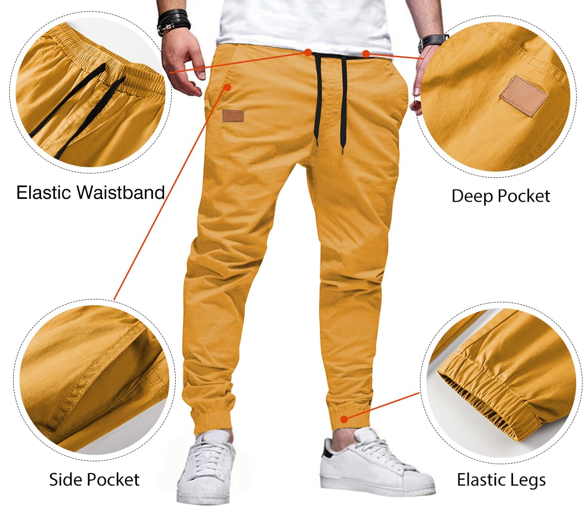 Mens Casual Joggers Pants - Cotton Drawstring Chino Cargo Pants Hiking Outdoor Twill Track Jogging Sweatpants Pants