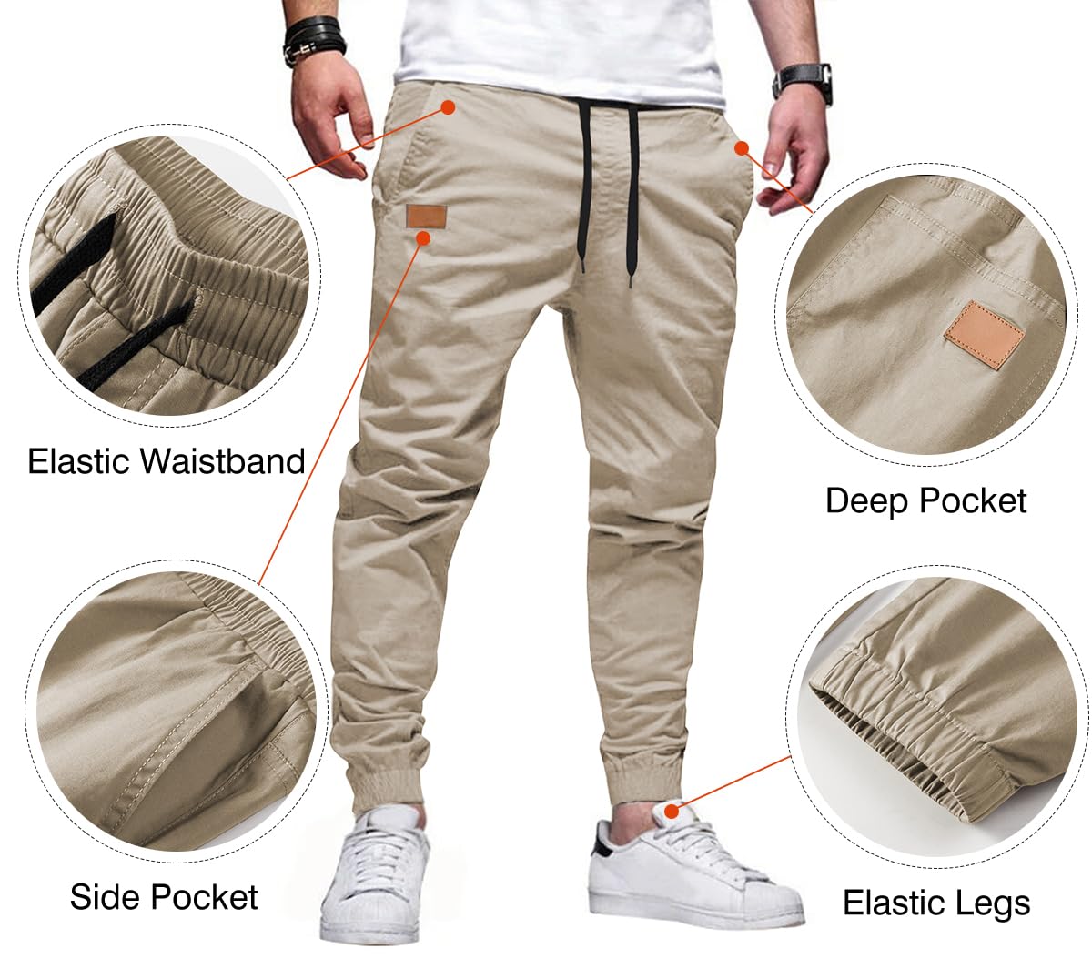 Mens Casual Joggers Pants - Cotton Drawstring Chino Cargo Pants Hiking Outdoor Twill Track Jogging Sweatpants Pants