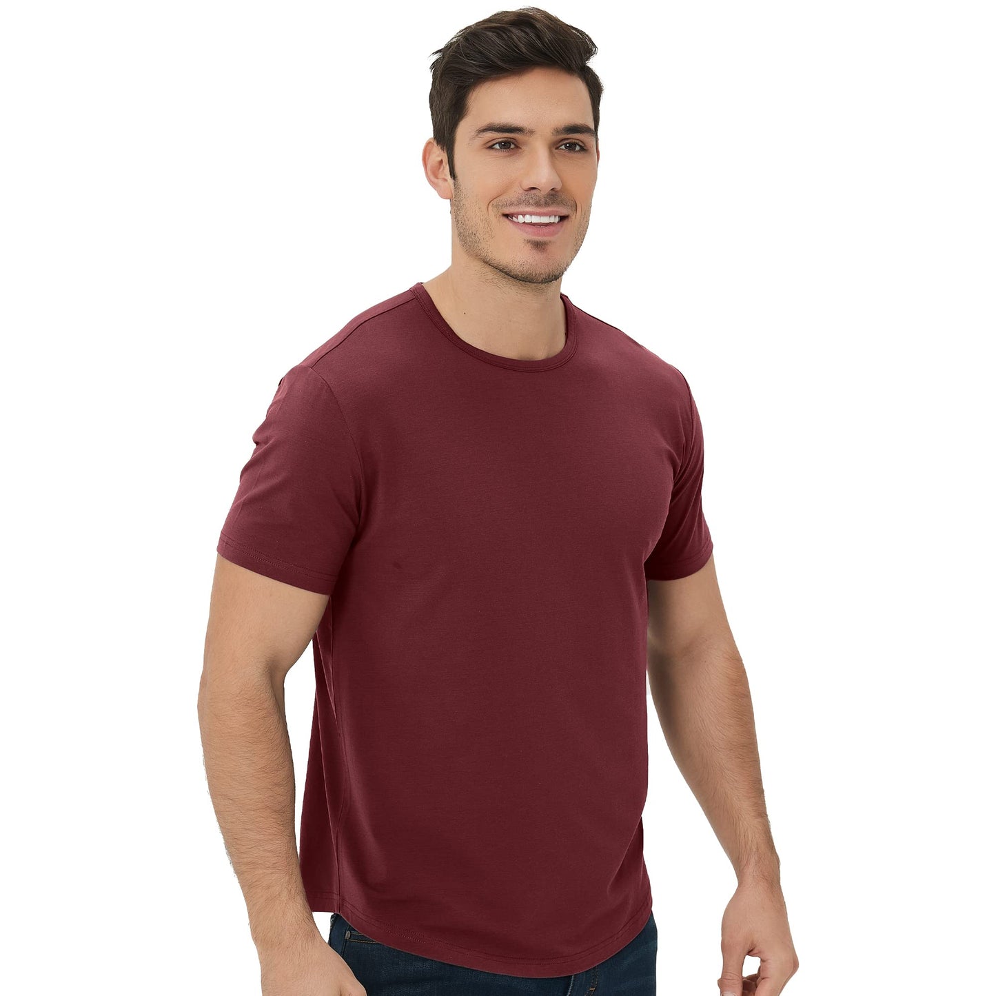 Men's Ultra Soft Bamboo Viscose T-Shirt Curve Hem Lightweight Cooling Short/Long Sleeve Casual Basic Tee Shirt