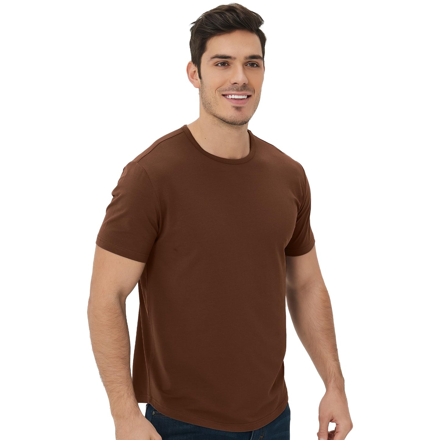 Men's Ultra Soft Bamboo Viscose T-Shirt Curve Hem Lightweight Cooling Short/Long Sleeve Casual Basic Tee Shirt