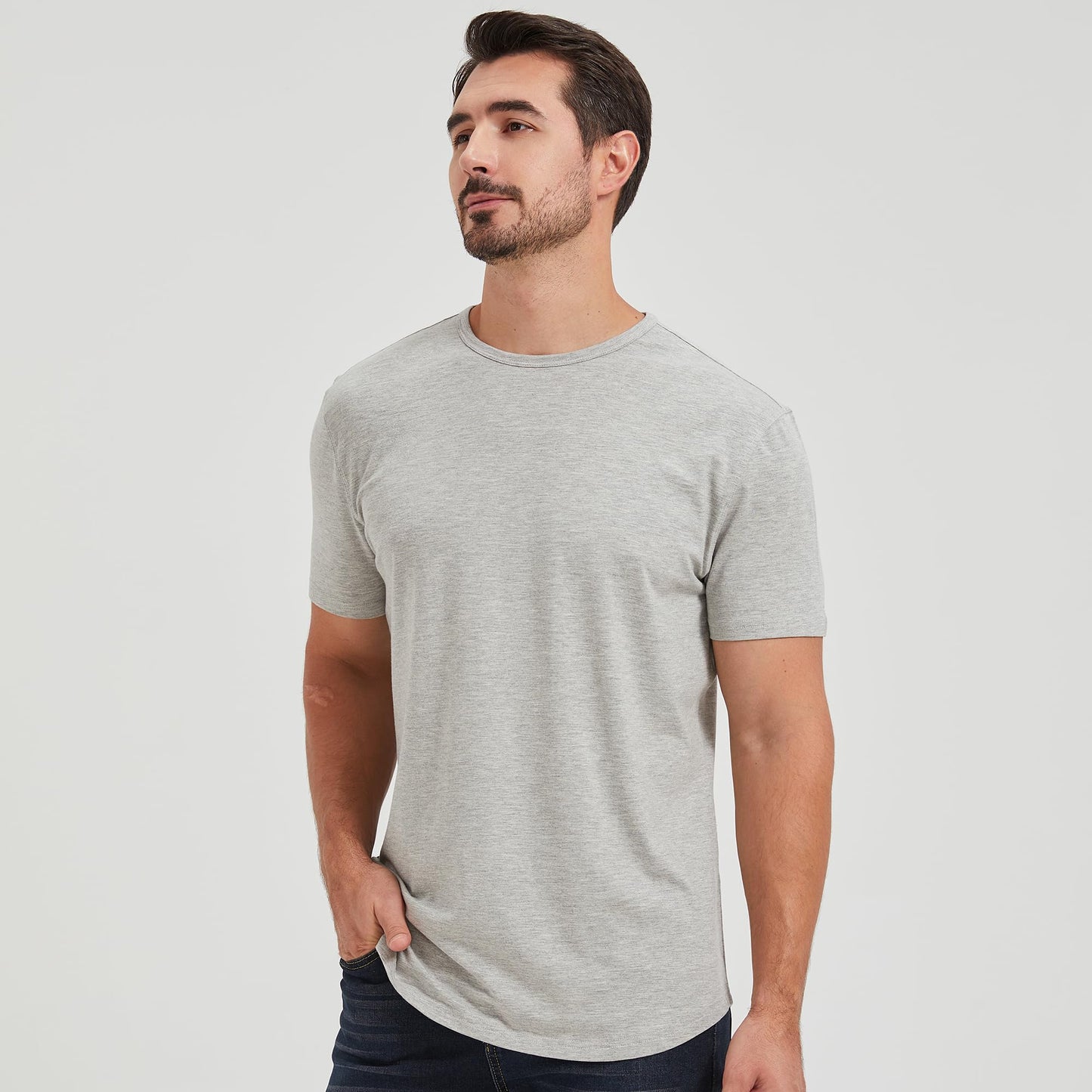 Men's Ultra Soft Bamboo Viscose T-Shirt Curve Hem Lightweight Cooling Short/Long Sleeve Casual Basic Tee Shirt