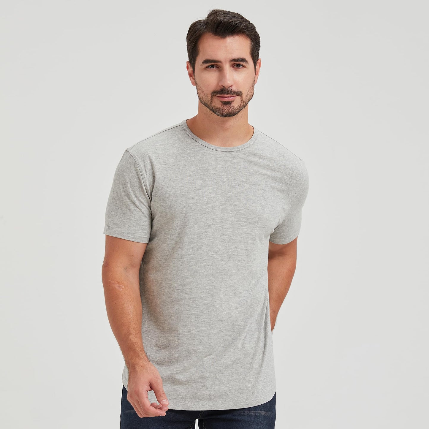 Men's Ultra Soft Bamboo Viscose T-Shirt Curve Hem Lightweight Cooling Short/Long Sleeve Casual Basic Tee Shirt