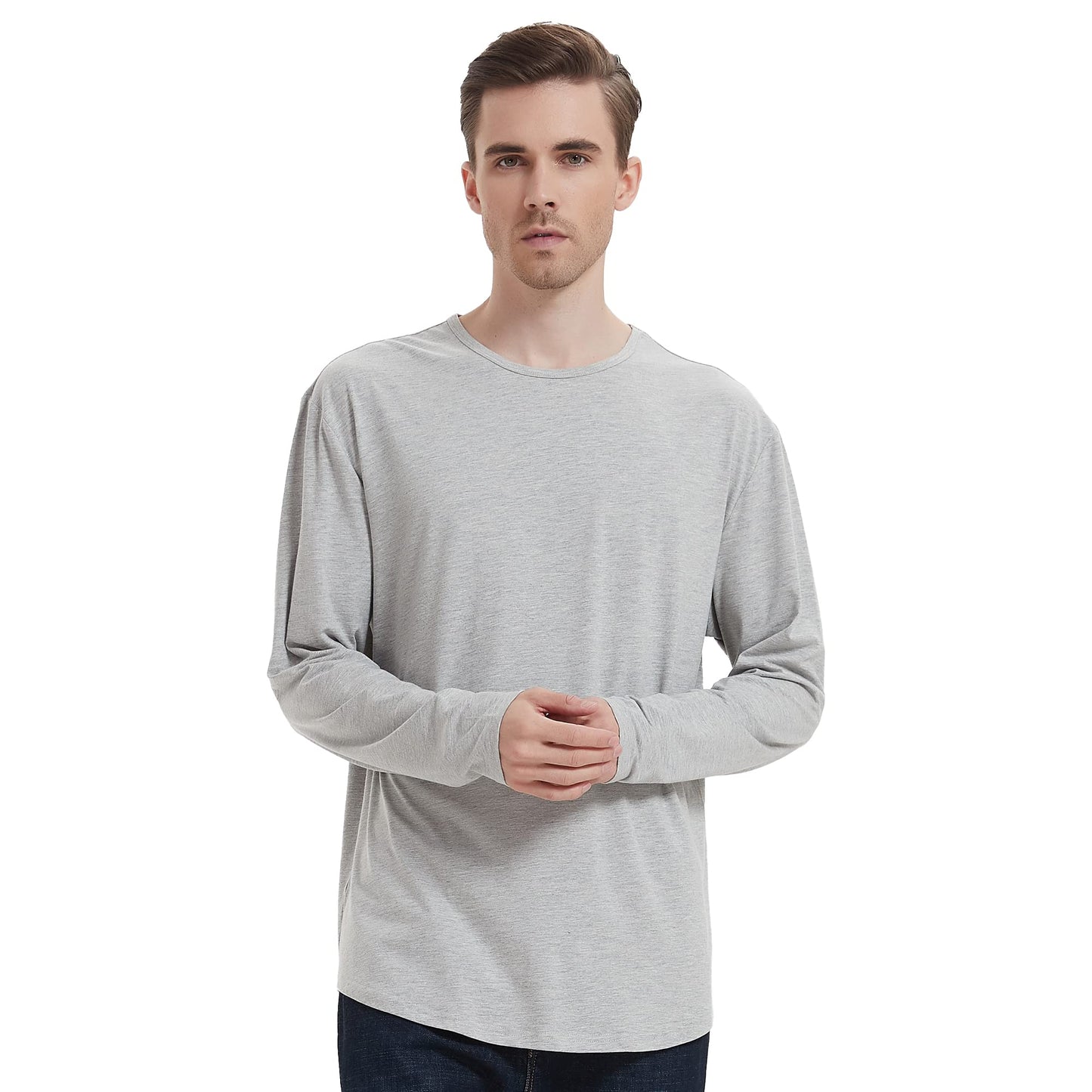 Men's Ultra Soft Bamboo Viscose T-Shirt Curve Hem Lightweight Cooling Short/Long Sleeve Casual Basic Tee Shirt