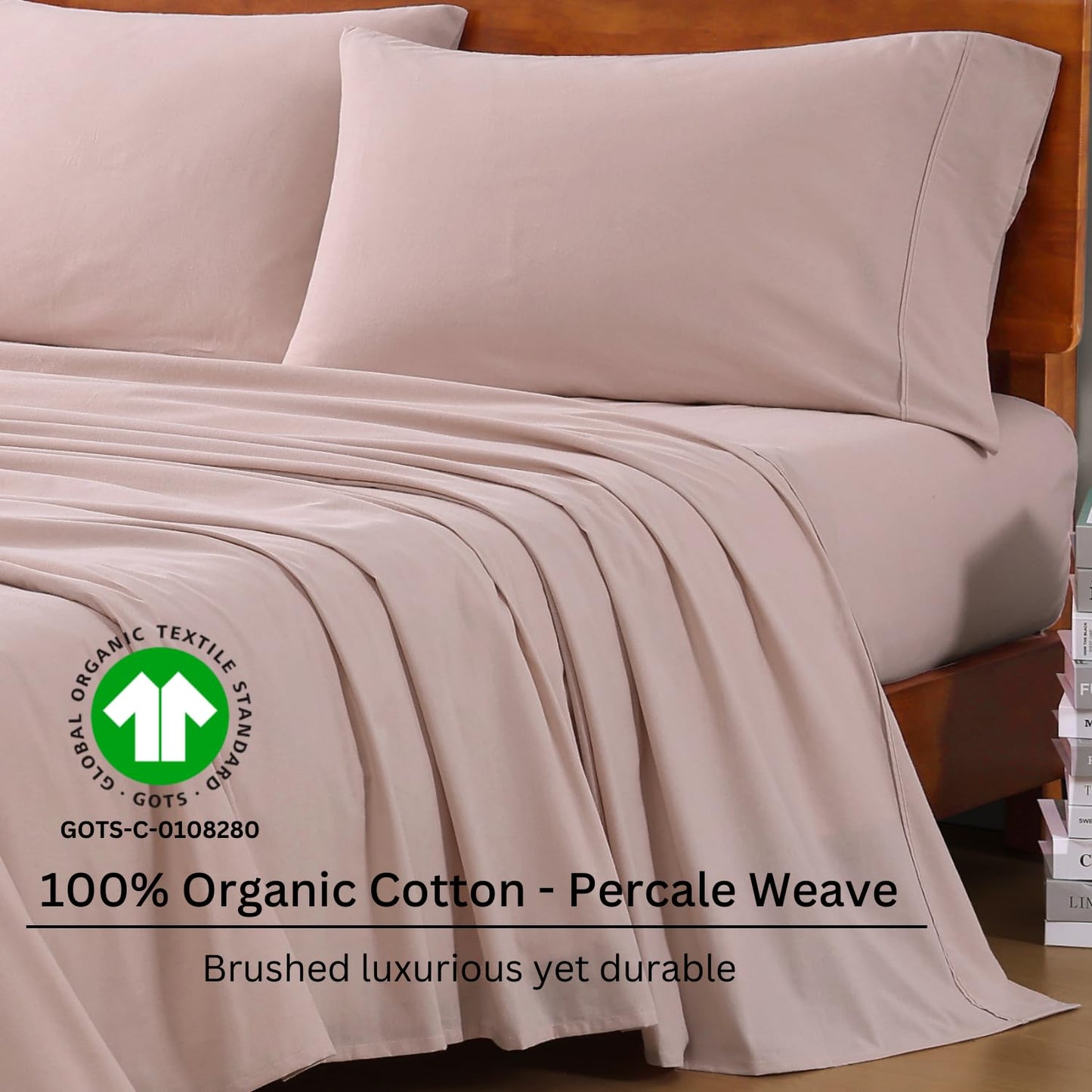 100% Organic Cotton King Size Sheets Set, 4Pc King Sheets, Soft Breathable Sheets King Size, Percale Weave, Hotel-Quality King Bed Sheets, 15" Deep Pocket King Sheet Set - White Bed Sheets