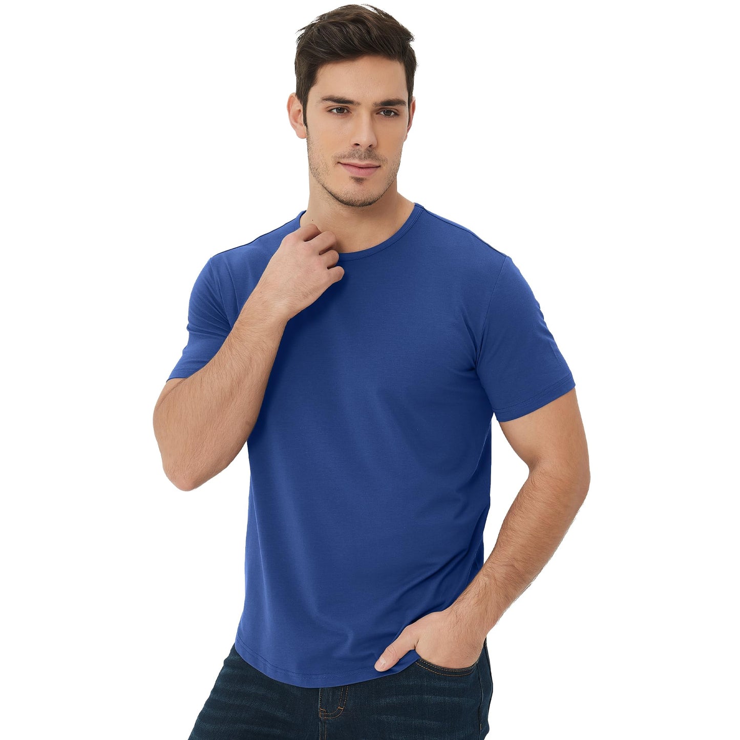 Men's Ultra Soft Bamboo Viscose T-Shirt Curve Hem Lightweight Cooling Short/Long Sleeve Casual Basic Tee Shirt