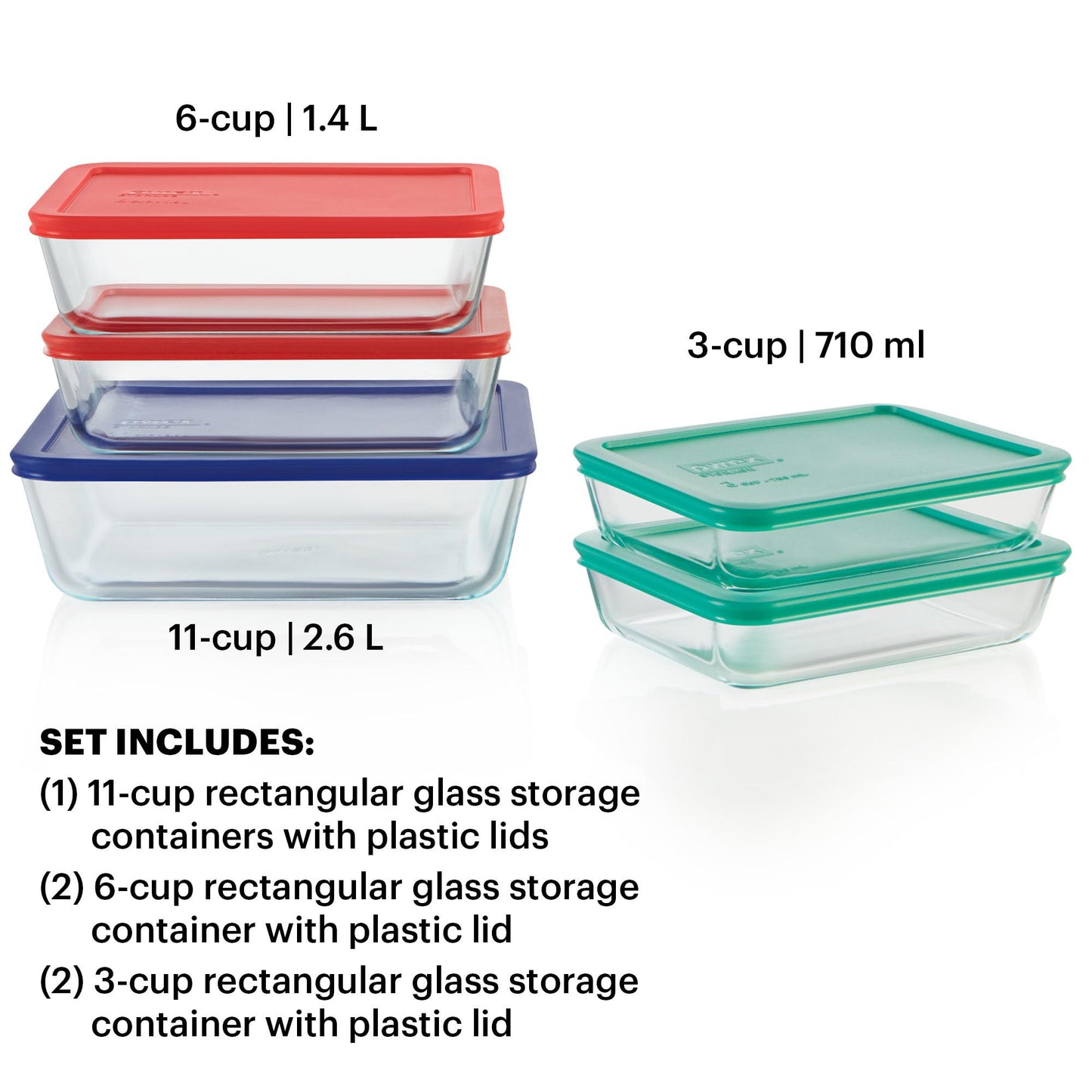 Pyrex 14-Pc Glass Food Storage Set - 7, 4, 2 & 1-Cup Round Containers with Lids - BPA-Free, Dishwasher & Microwave Safe