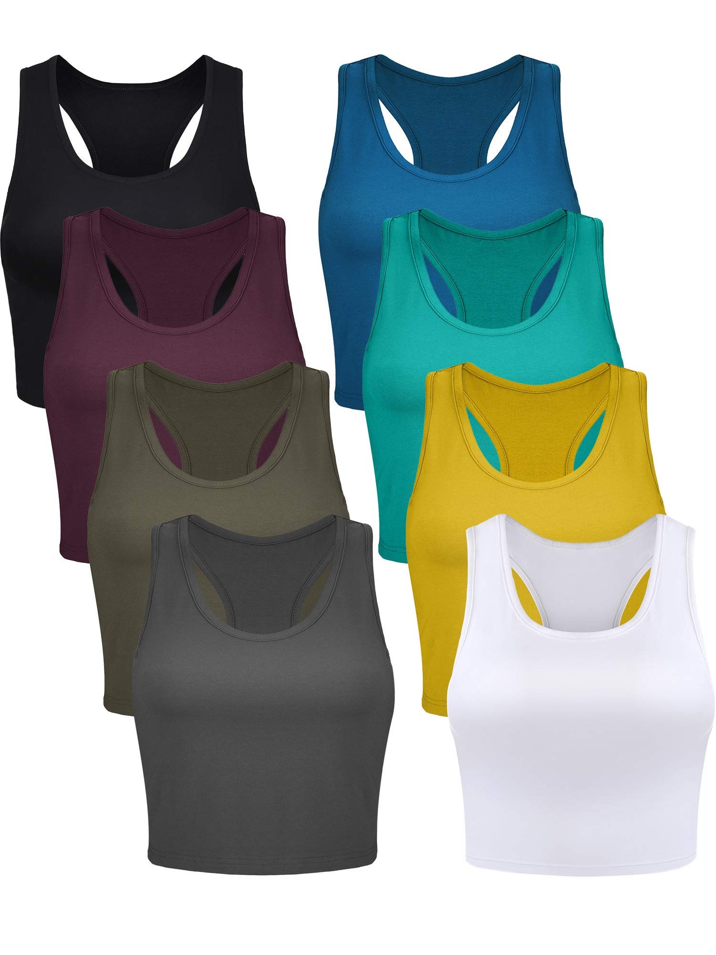 8 Pcs Women Basic Crop Tank Tops Sleeveless Racerback Crop Cotton Top