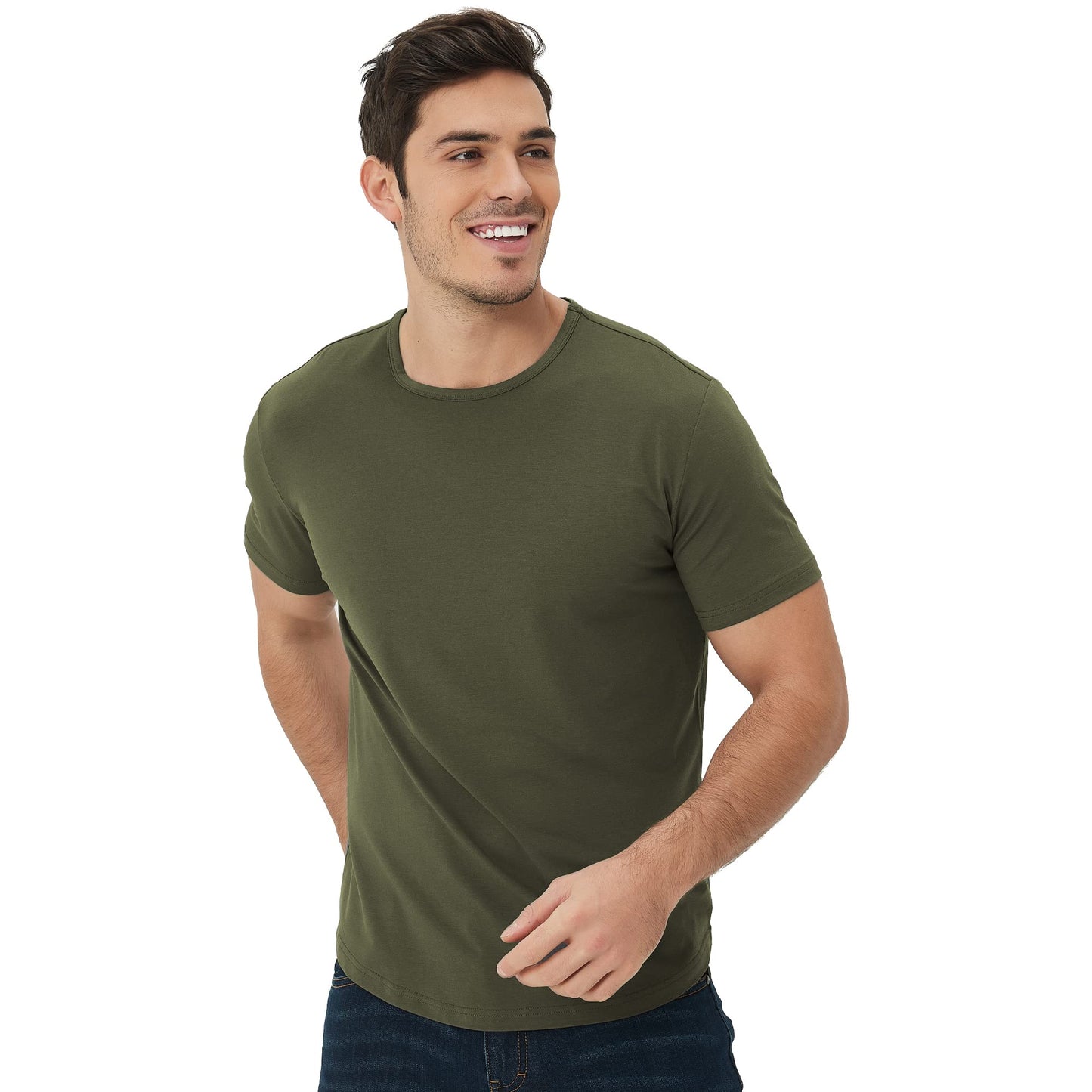 Men's Ultra Soft Bamboo Viscose T-Shirt Curve Hem Lightweight Cooling Short/Long Sleeve Casual Basic Tee Shirt