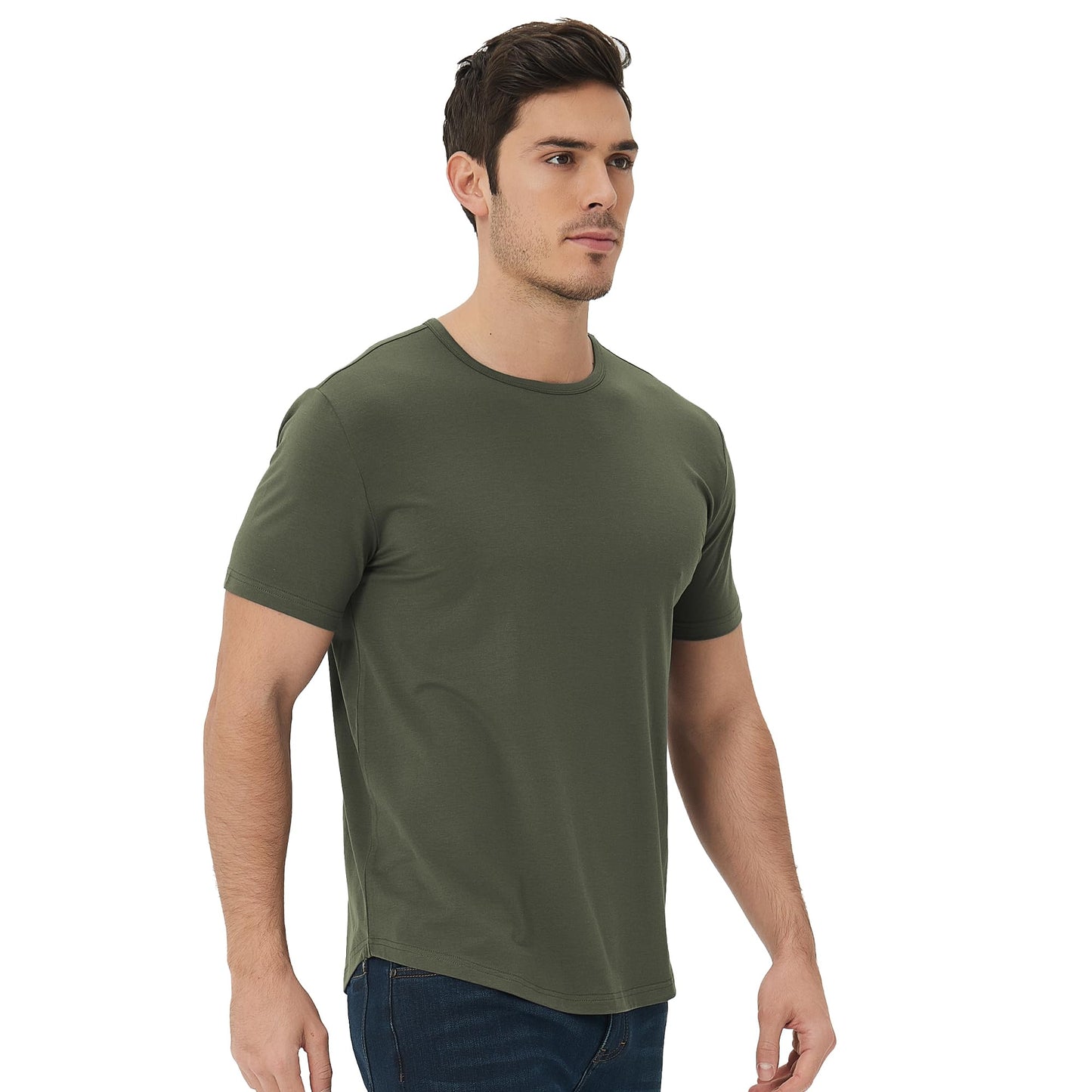 Men's Ultra Soft Bamboo Viscose T-Shirt Curve Hem Lightweight Cooling Short/Long Sleeve Casual Basic Tee Shirt