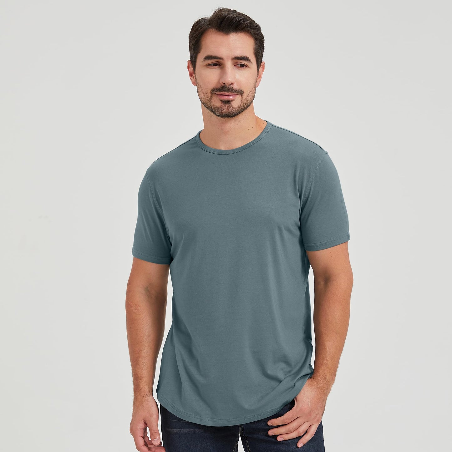 Men's Ultra Soft Bamboo Viscose T-Shirt Curve Hem Lightweight Cooling Short/Long Sleeve Casual Basic Tee Shirt