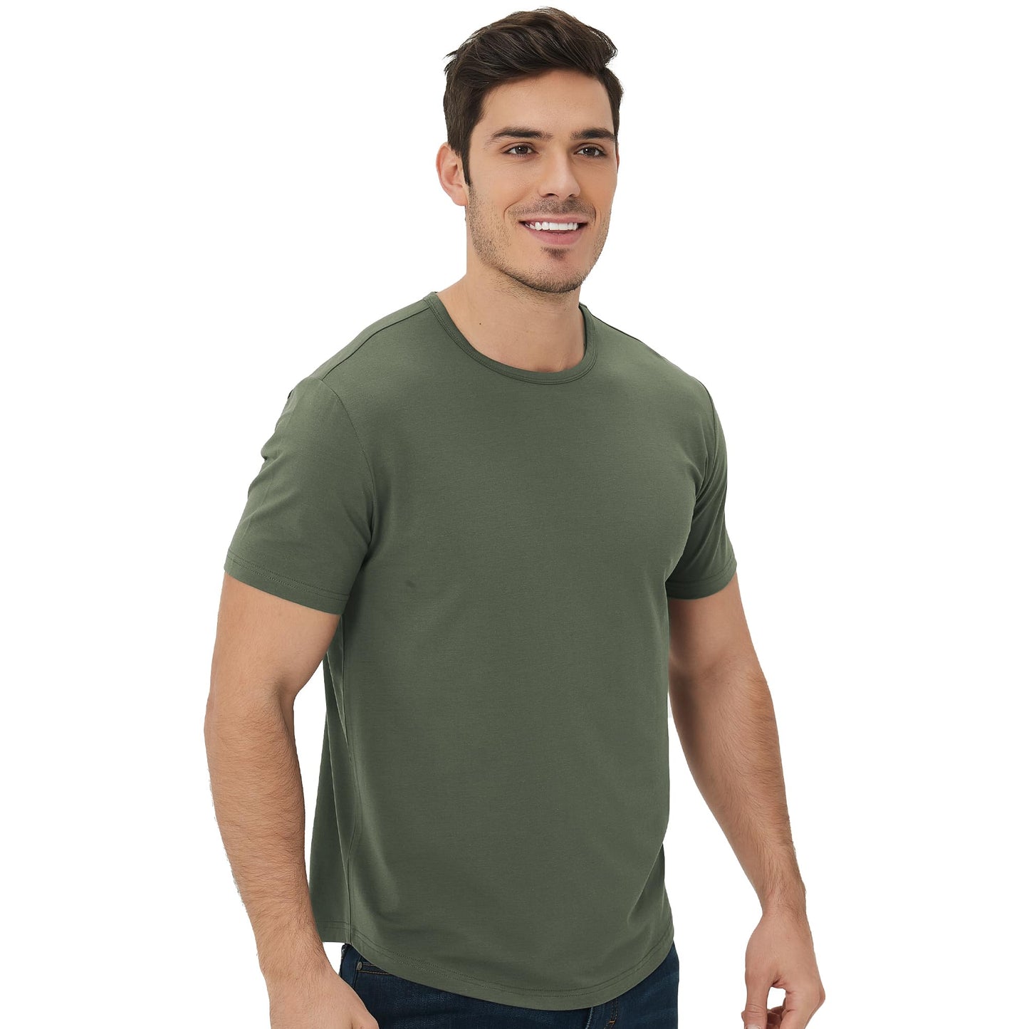 Men's Ultra Soft Bamboo Viscose T-Shirt Curve Hem Lightweight Cooling Short/Long Sleeve Casual Basic Tee Shirt