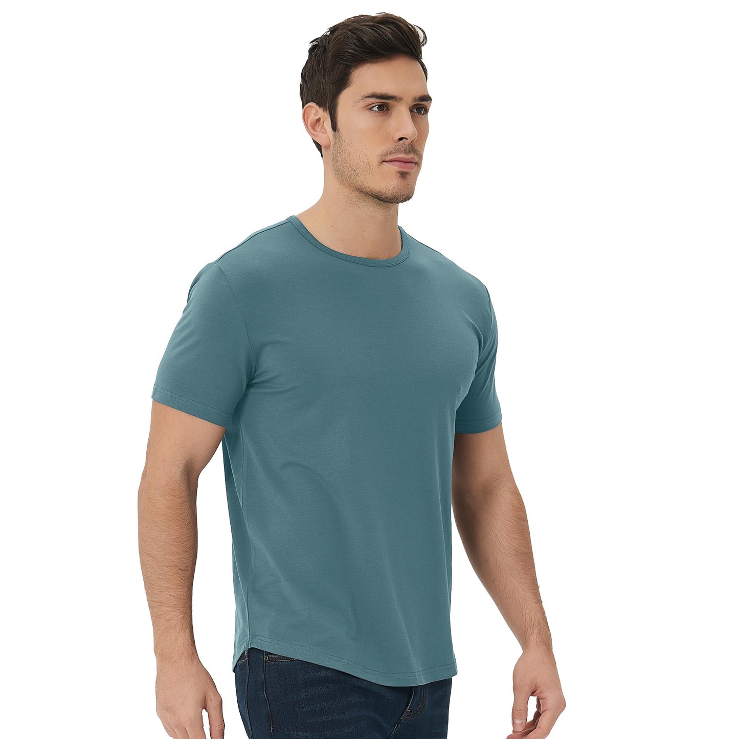 Men's Ultra Soft Bamboo Viscose T-Shirt Curve Hem Lightweight Cooling Short/Long Sleeve Casual Basic Tee Shirt