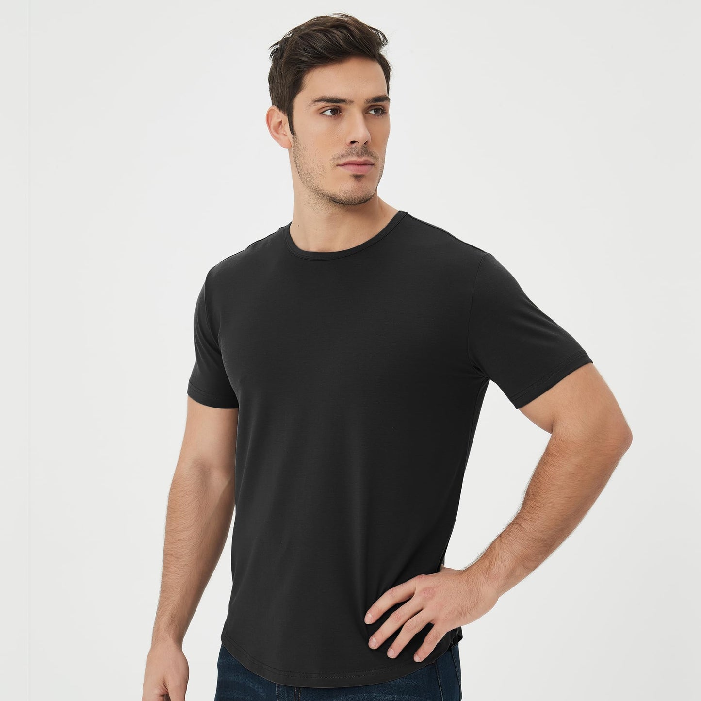 Men's Ultra Soft Bamboo Viscose T-Shirt Curve Hem Lightweight Cooling Short/Long Sleeve Casual Basic Tee Shirt