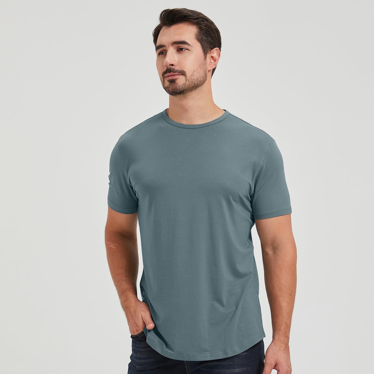 Men's Ultra Soft Bamboo Viscose T-Shirt Curve Hem Lightweight Cooling Short/Long Sleeve Casual Basic Tee Shirt