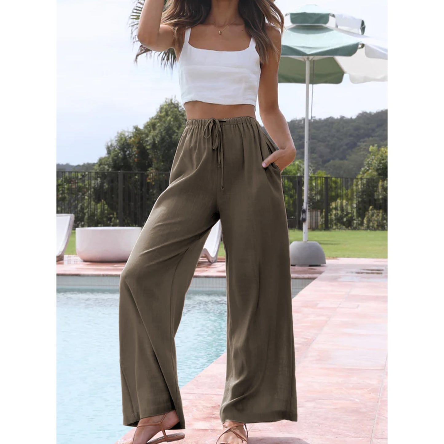 Cotton Linen Palazzo Pants