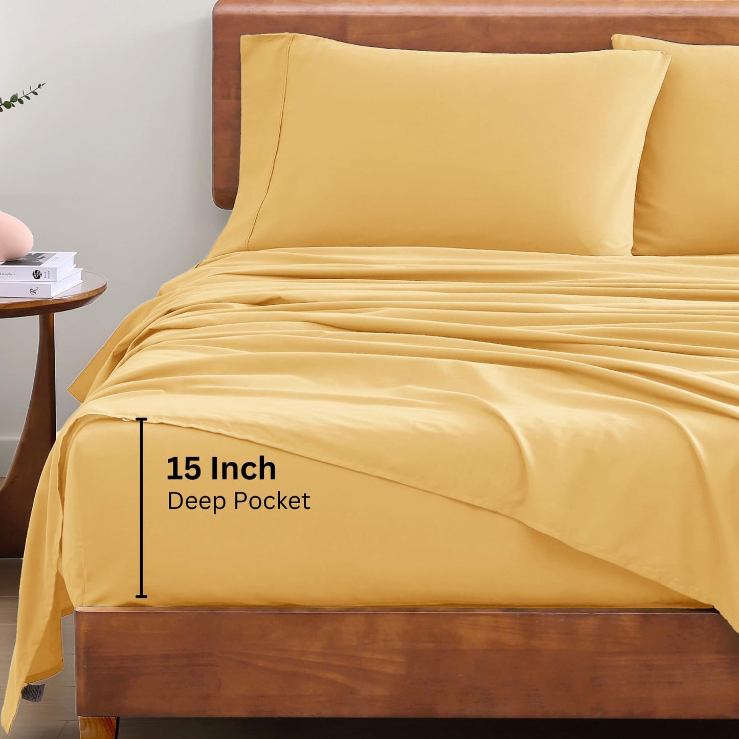 100% Organic Cotton King Size Sheets Set, 4Pc King Sheets, Soft Breathable Sheets King Size, Percale Weave, Hotel-Quality King Bed Sheets, 15" Deep Pocket King Sheet Set - White Bed Sheets