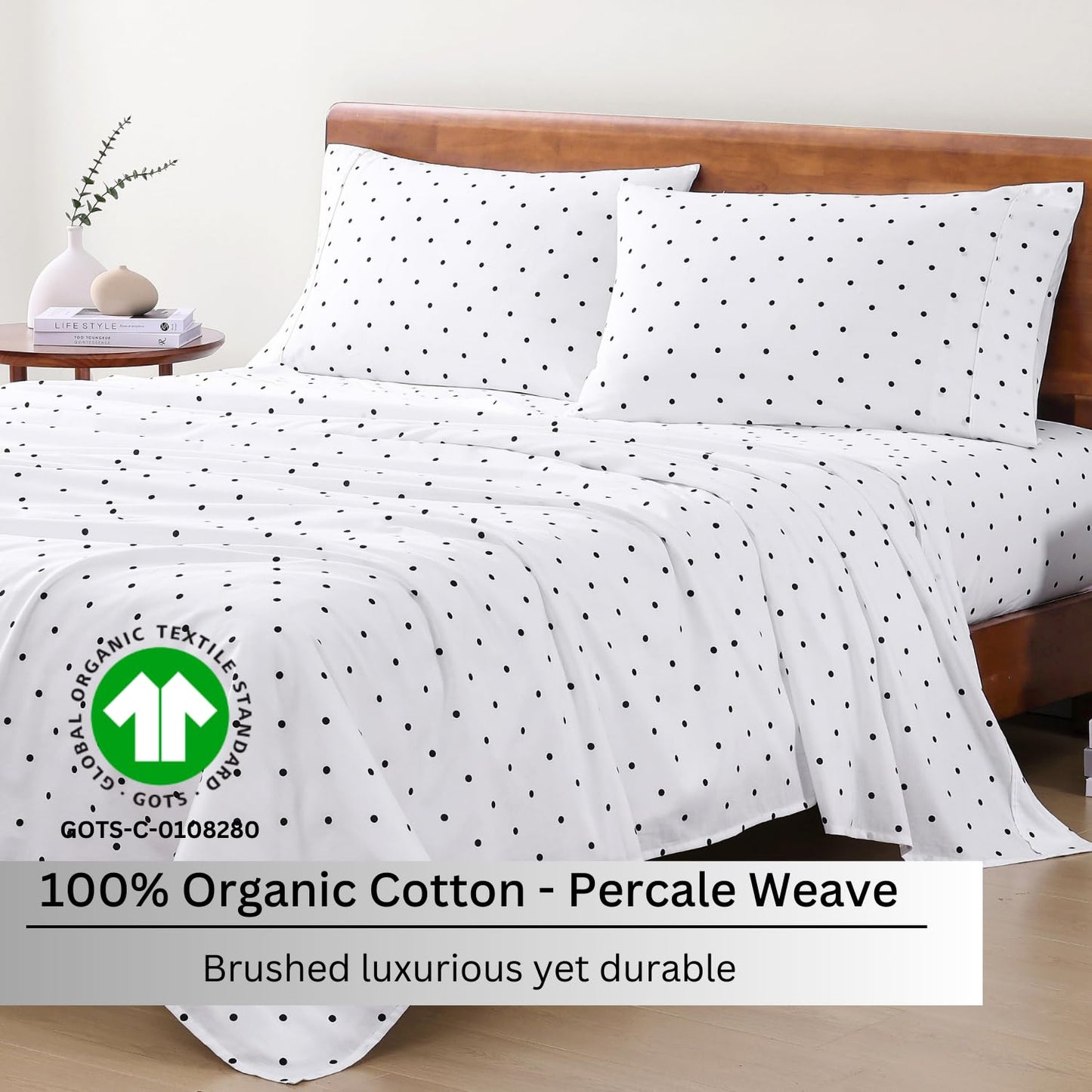 100% Organic Cotton King Size Sheets Set, 4Pc King Sheets, Soft Breathable Sheets King Size, Percale Weave, Hotel-Quality King Bed Sheets, 15" Deep Pocket King Sheet Set - White Bed Sheets