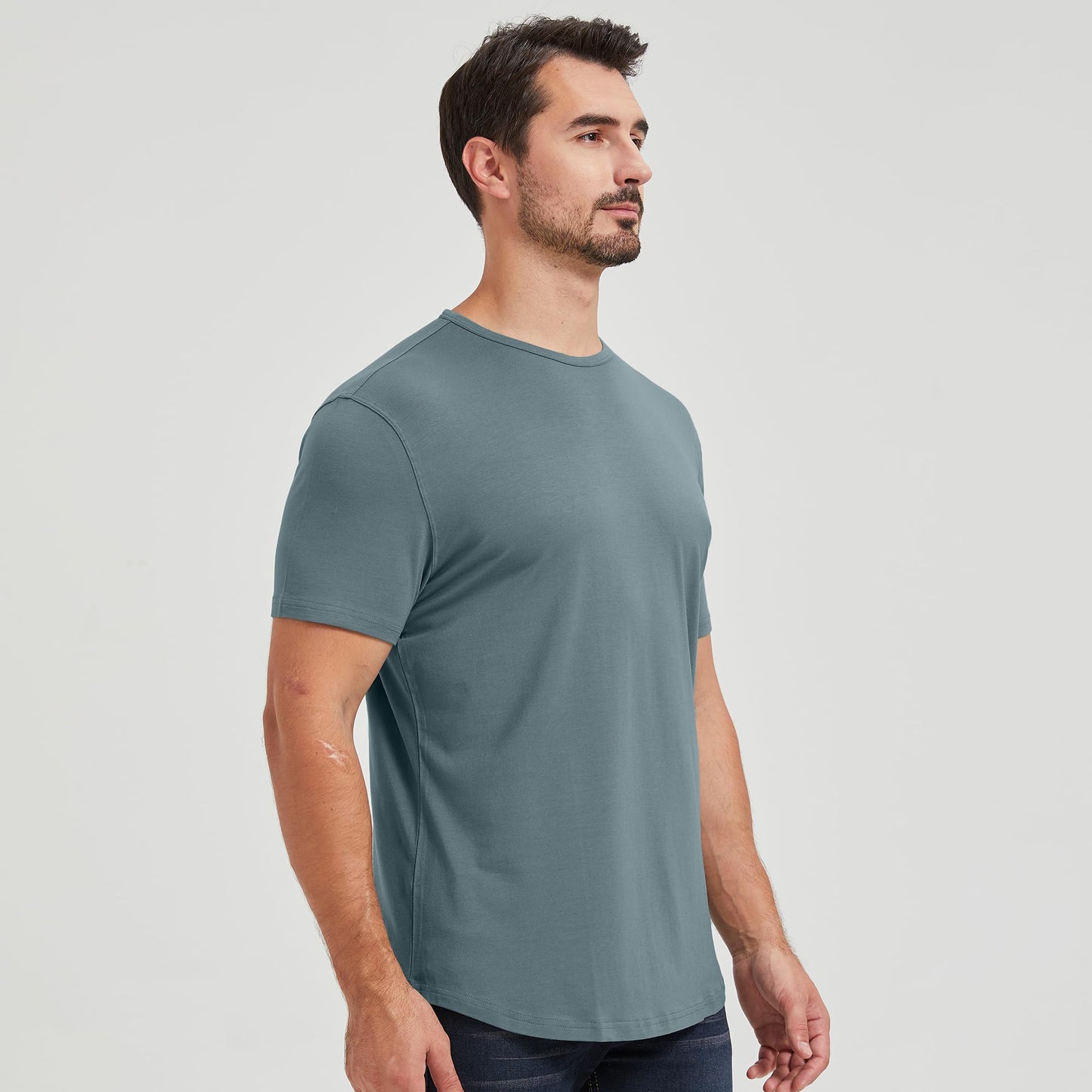 Men's Ultra Soft Bamboo Viscose T-Shirt Curve Hem Lightweight Cooling Short/Long Sleeve Casual Basic Tee Shirt