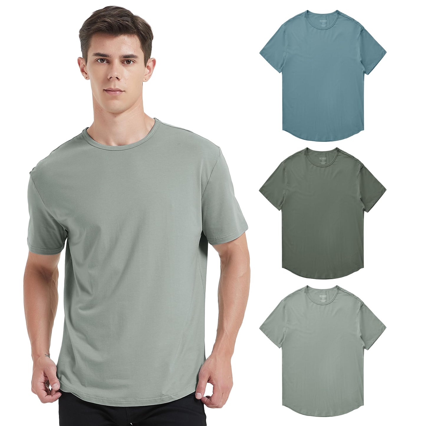 Men's Ultra Soft Bamboo Viscose T-Shirt Curve Hem Lightweight Cooling Short/Long Sleeve Casual Basic Tee Shirt