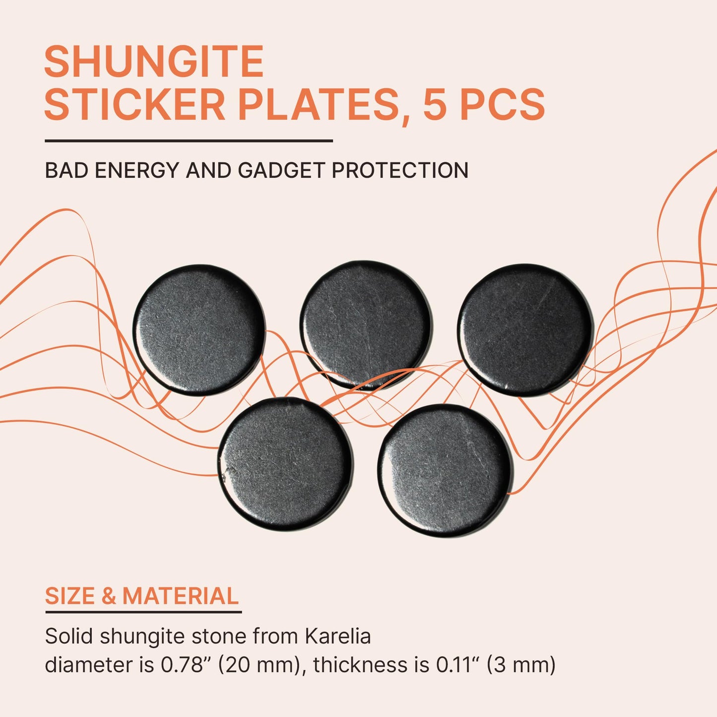 Effective Cell Phone Protection Stickers 5 pcs | Round Shungite Stickers for Gadget Protection Blocking | Polished Shungite Stone Plates | Carbon Bodywell Chip | Smart Guard Protector Shield S022