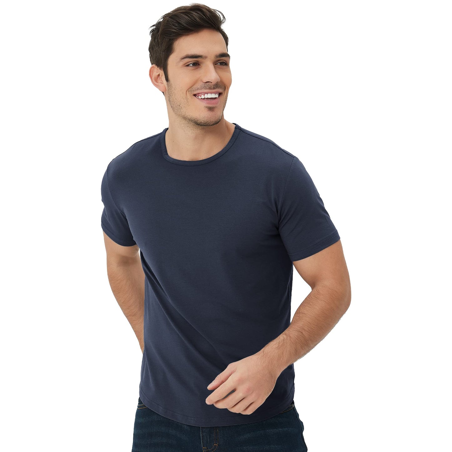 Men's Ultra Soft Bamboo Viscose T-Shirt Curve Hem Lightweight Cooling Short/Long Sleeve Casual Basic Tee Shirt