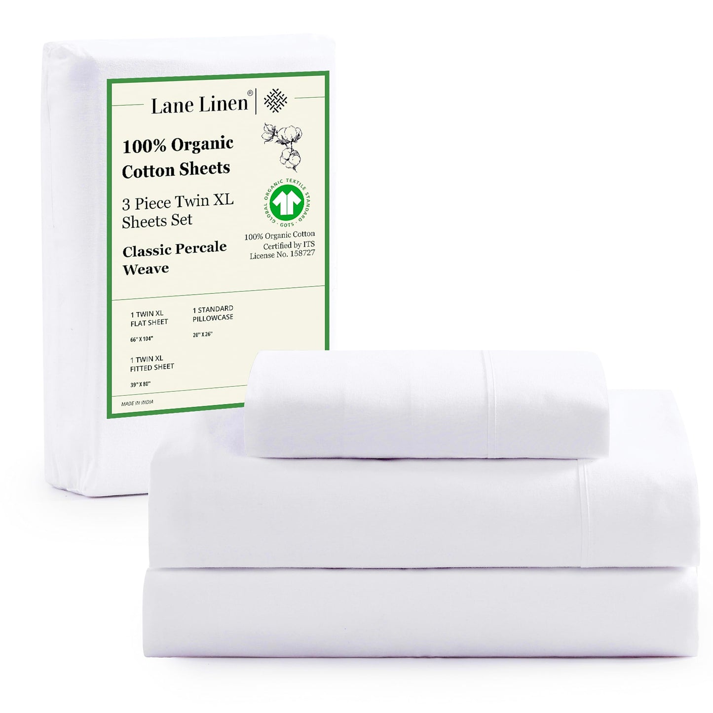 100% Organic Cotton King Size Sheets Set, 4Pc King Sheets, Soft Breathable Sheets King Size, Percale Weave, Hotel-Quality King Bed Sheets, 15" Deep Pocket King Sheet Set - White Bed Sheets