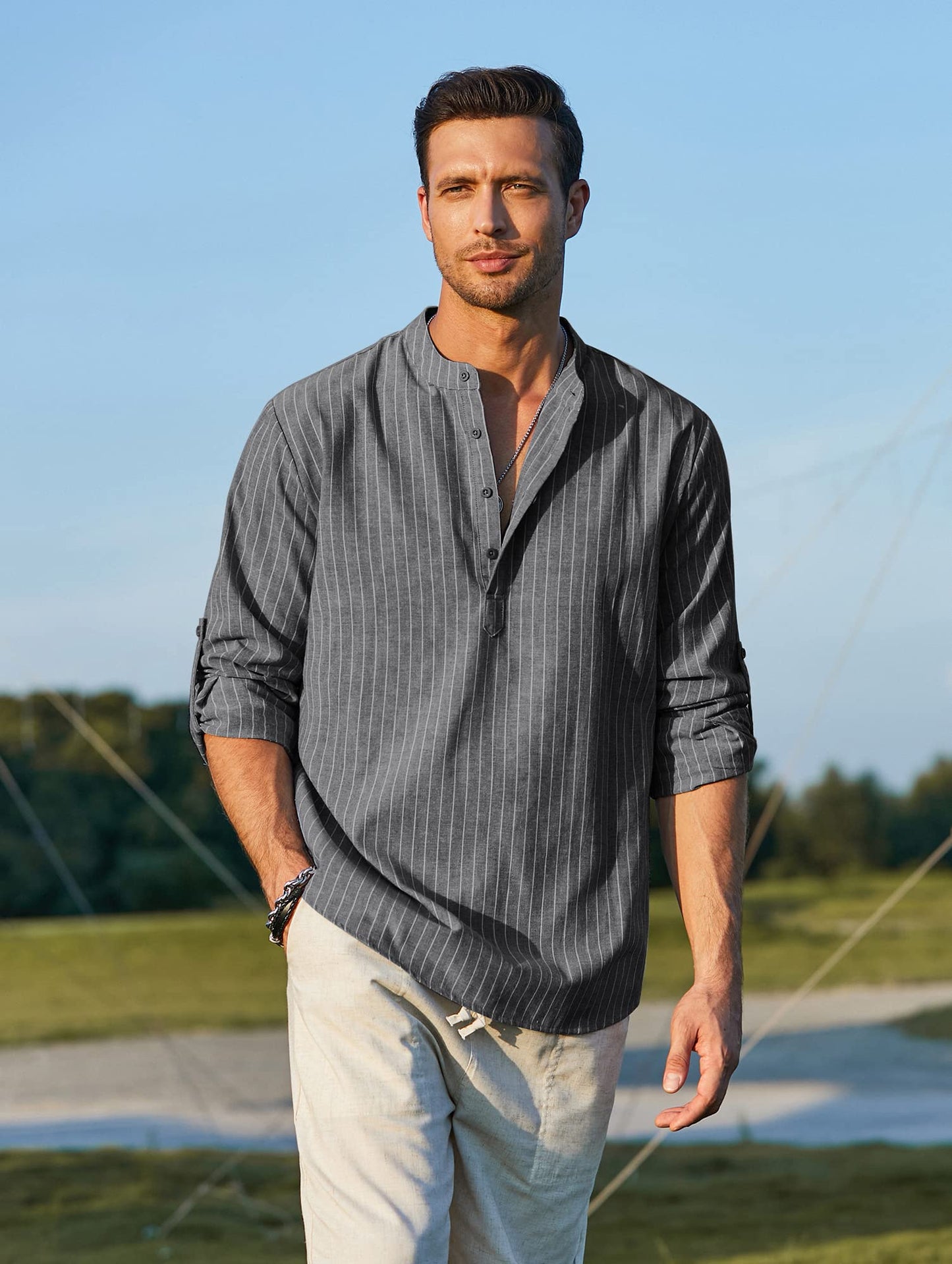 Men's Linen Henley Shirt