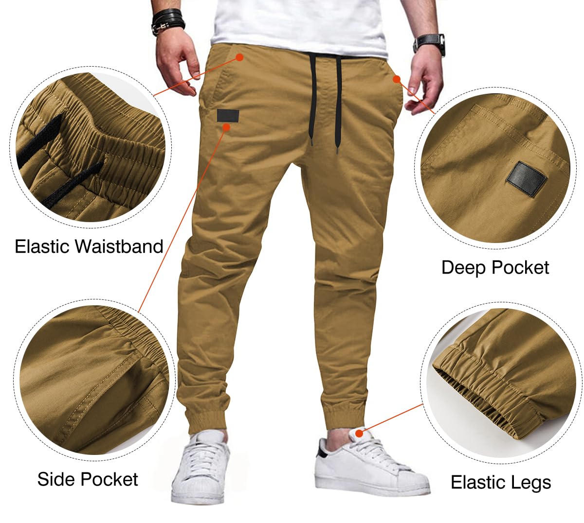 Mens Casual Joggers Pants - Cotton Drawstring Chino Cargo Pants Hiking Outdoor Twill Track Jogging Sweatpants Pants