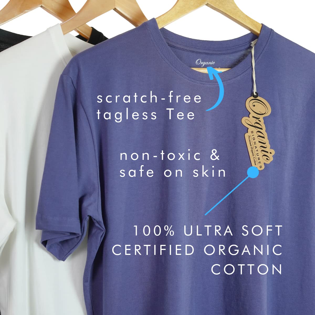 Crewneck 100% Certified Organic Cotton, Soft Shirts for Men