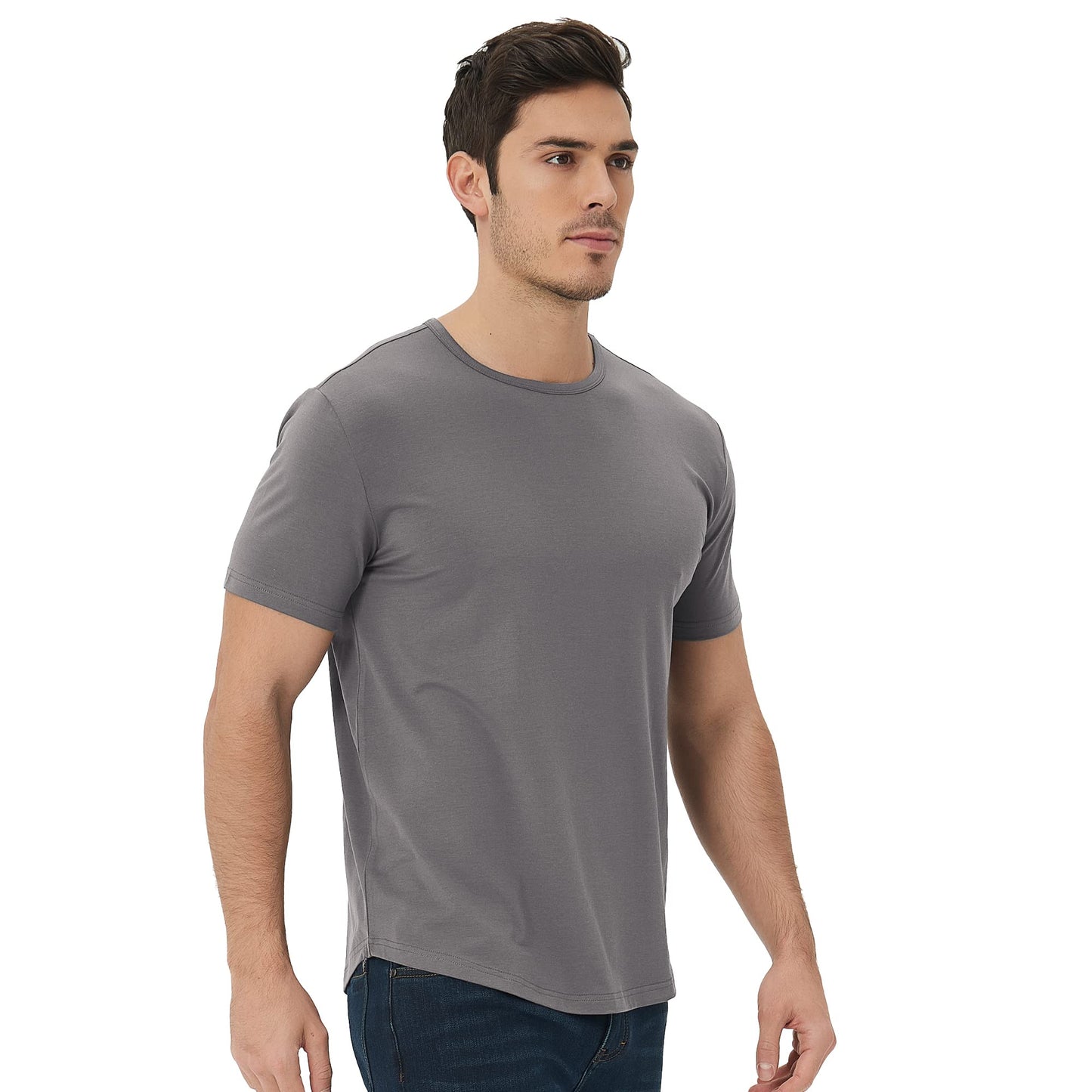 Men's Ultra Soft Bamboo Viscose T-Shirt Curve Hem Lightweight Cooling Short/Long Sleeve Casual Basic Tee Shirt