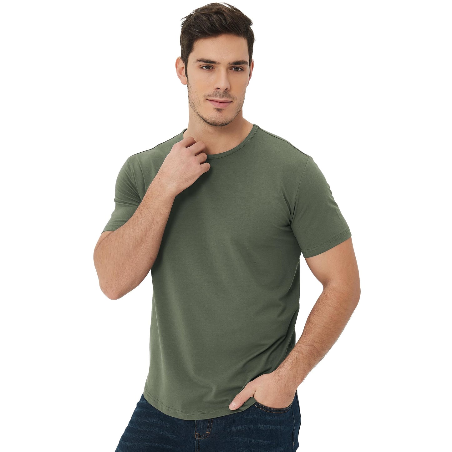 Men's Ultra Soft Bamboo Viscose T-Shirt Curve Hem Lightweight Cooling Short/Long Sleeve Casual Basic Tee Shirt