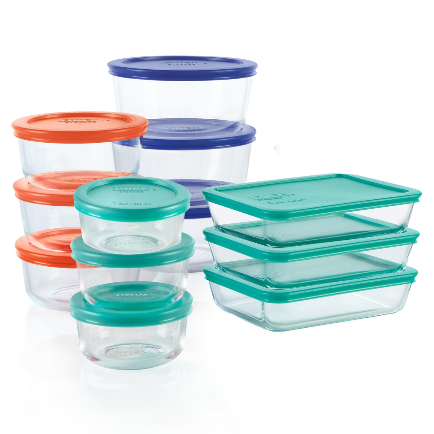 Pyrex 14-Pc Glass Food Storage Set - 7, 4, 2 & 1-Cup Round Containers with Lids - BPA-Free, Dishwasher & Microwave Safe