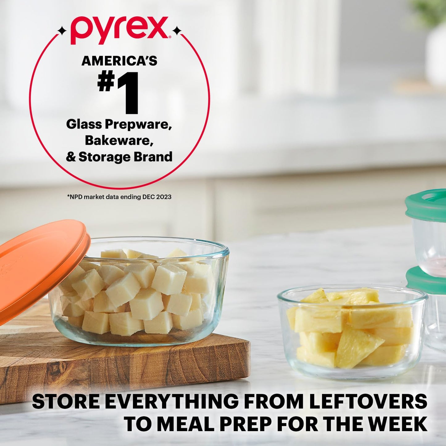 Pyrex 14-Pc Glass Food Storage Set - 7, 4, 2 & 1-Cup Round Containers with Lids - BPA-Free, Dishwasher & Microwave Safe