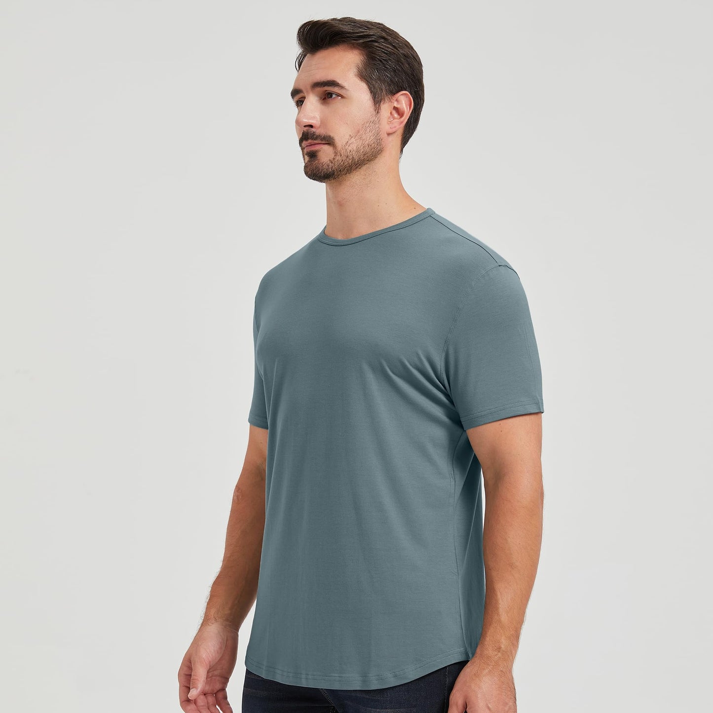 Men's Ultra Soft Bamboo Viscose T-Shirt Curve Hem Lightweight Cooling Short/Long Sleeve Casual Basic Tee Shirt