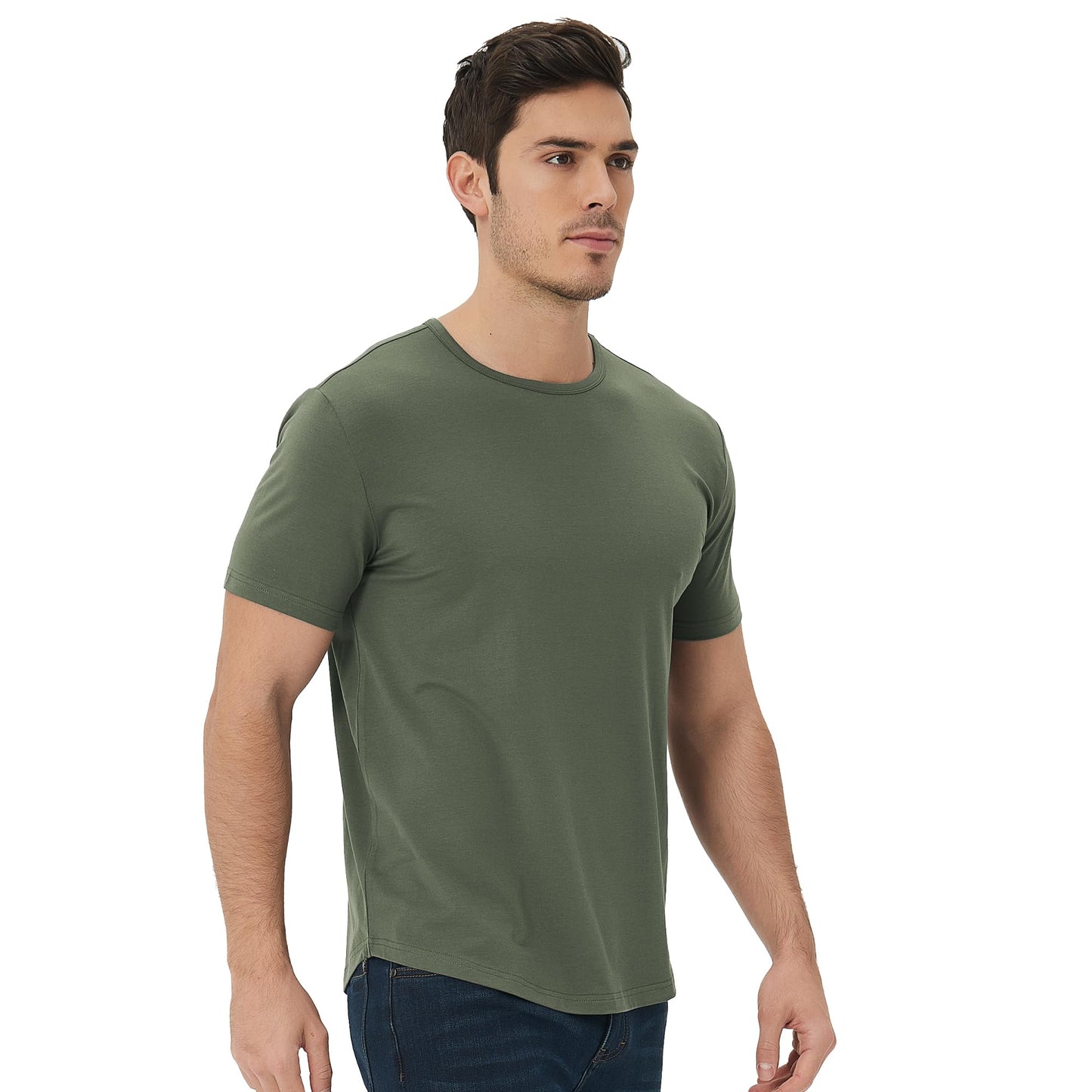 Men's Ultra Soft Bamboo Viscose T-Shirt Curve Hem Lightweight Cooling Short/Long Sleeve Casual Basic Tee Shirt