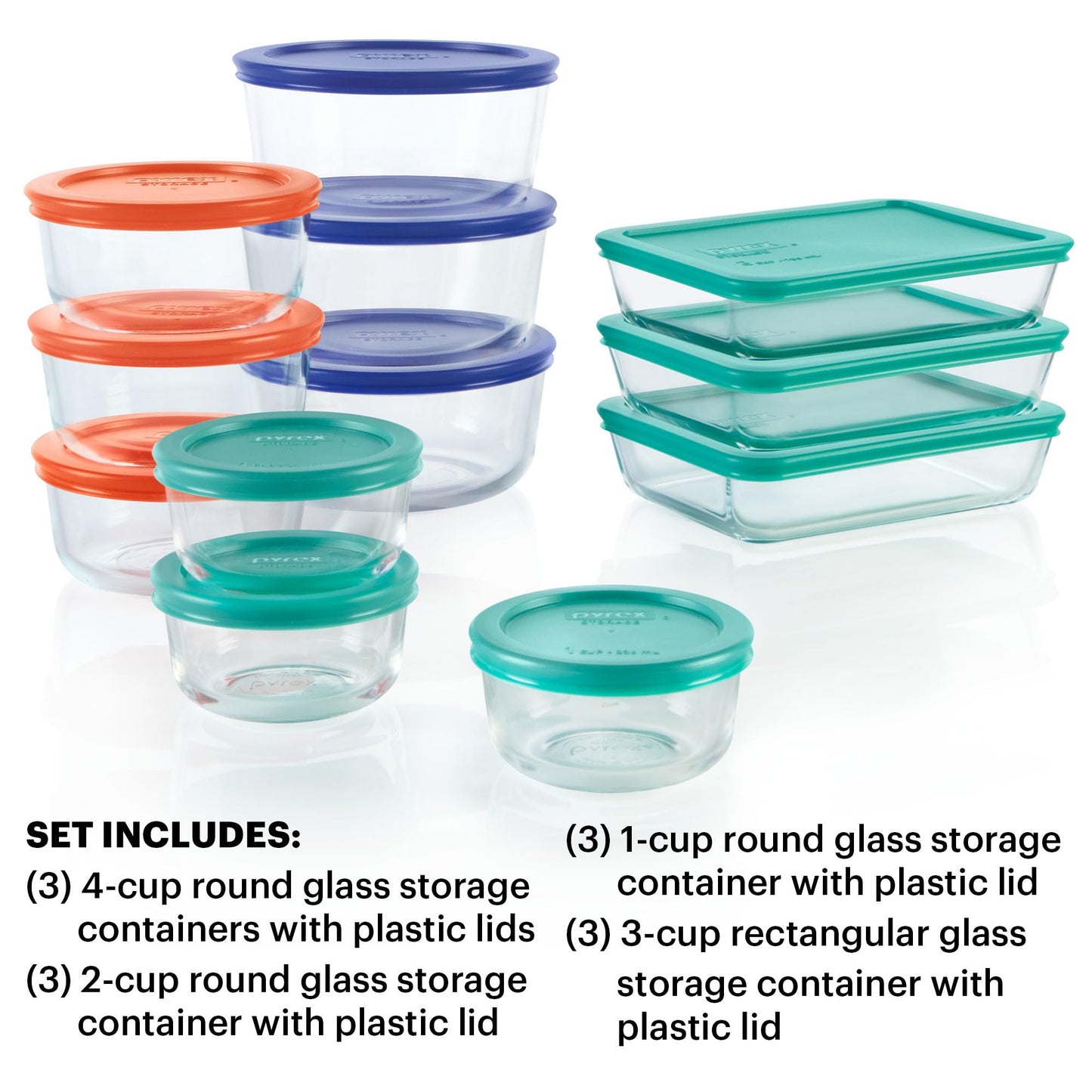 Pyrex 14-Pc Glass Food Storage Set - 7, 4, 2 & 1-Cup Round Containers with Lids - BPA-Free, Dishwasher & Microwave Safe