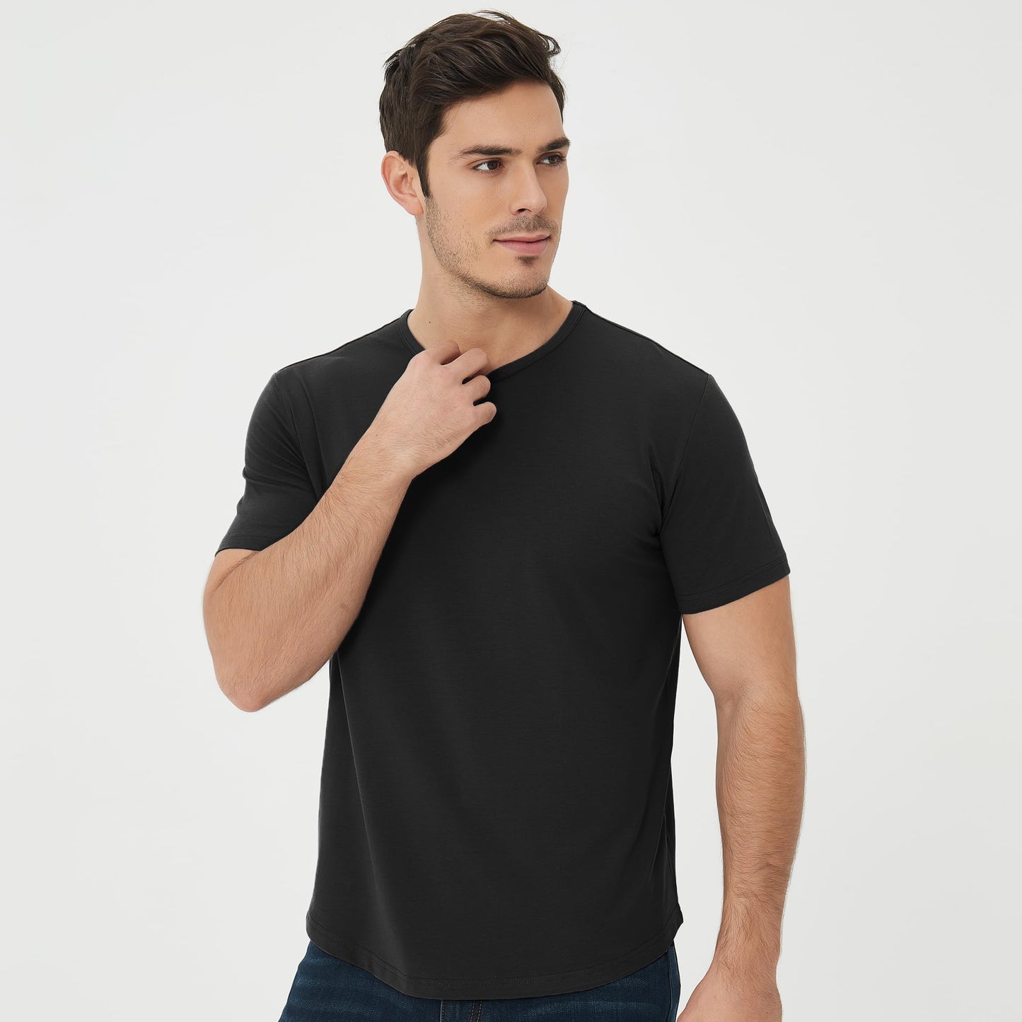 Men's Ultra Soft Bamboo Viscose T-Shirt Curve Hem Lightweight Cooling Short/Long Sleeve Casual Basic Tee Shirt