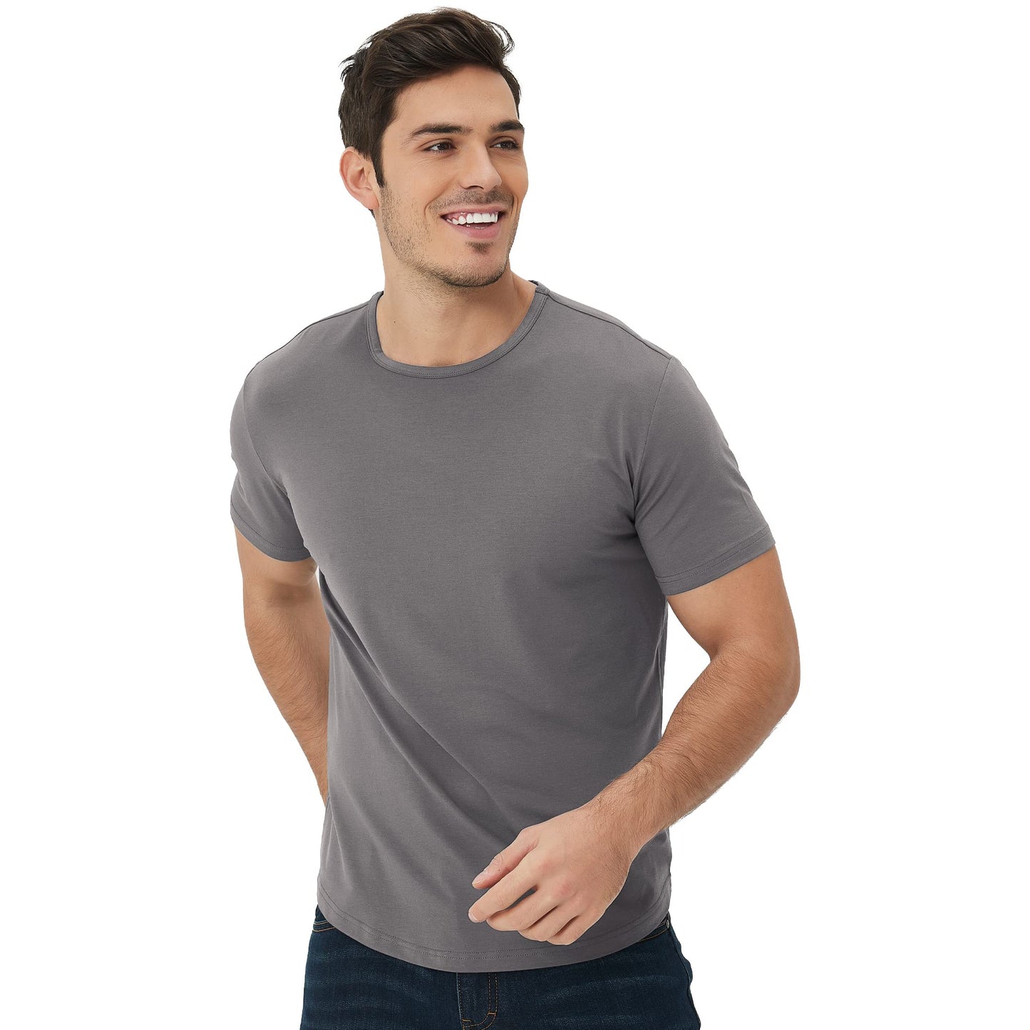 Men's Ultra Soft Bamboo Viscose T-Shirt Curve Hem Lightweight Cooling Short/Long Sleeve Casual Basic Tee Shirt