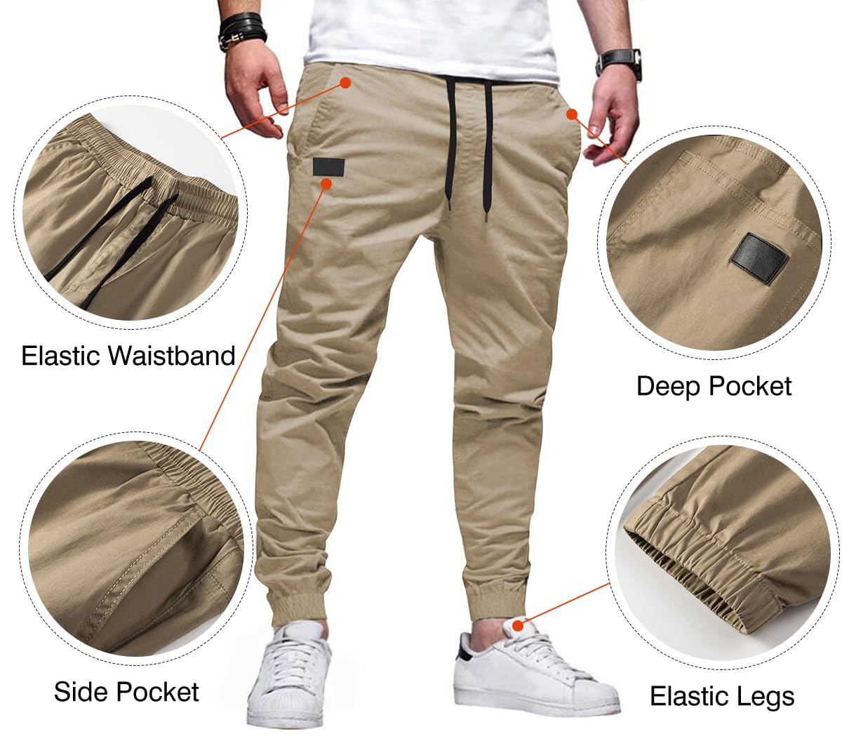 Mens Casual Joggers Pants - Cotton Drawstring Chino Cargo Pants Hiking Outdoor Twill Track Jogging Sweatpants Pants