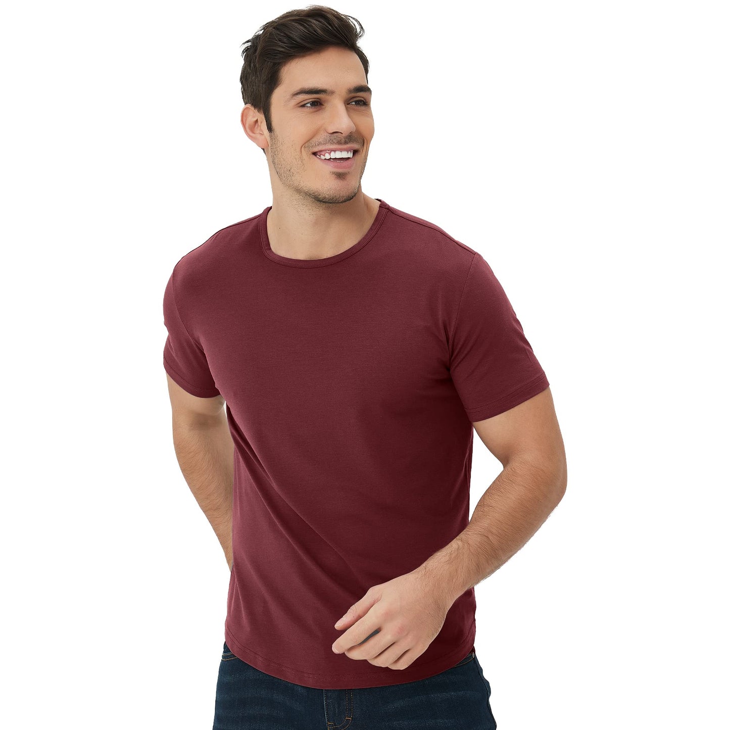 Men's Ultra Soft Bamboo Viscose T-Shirt Curve Hem Lightweight Cooling Short/Long Sleeve Casual Basic Tee Shirt