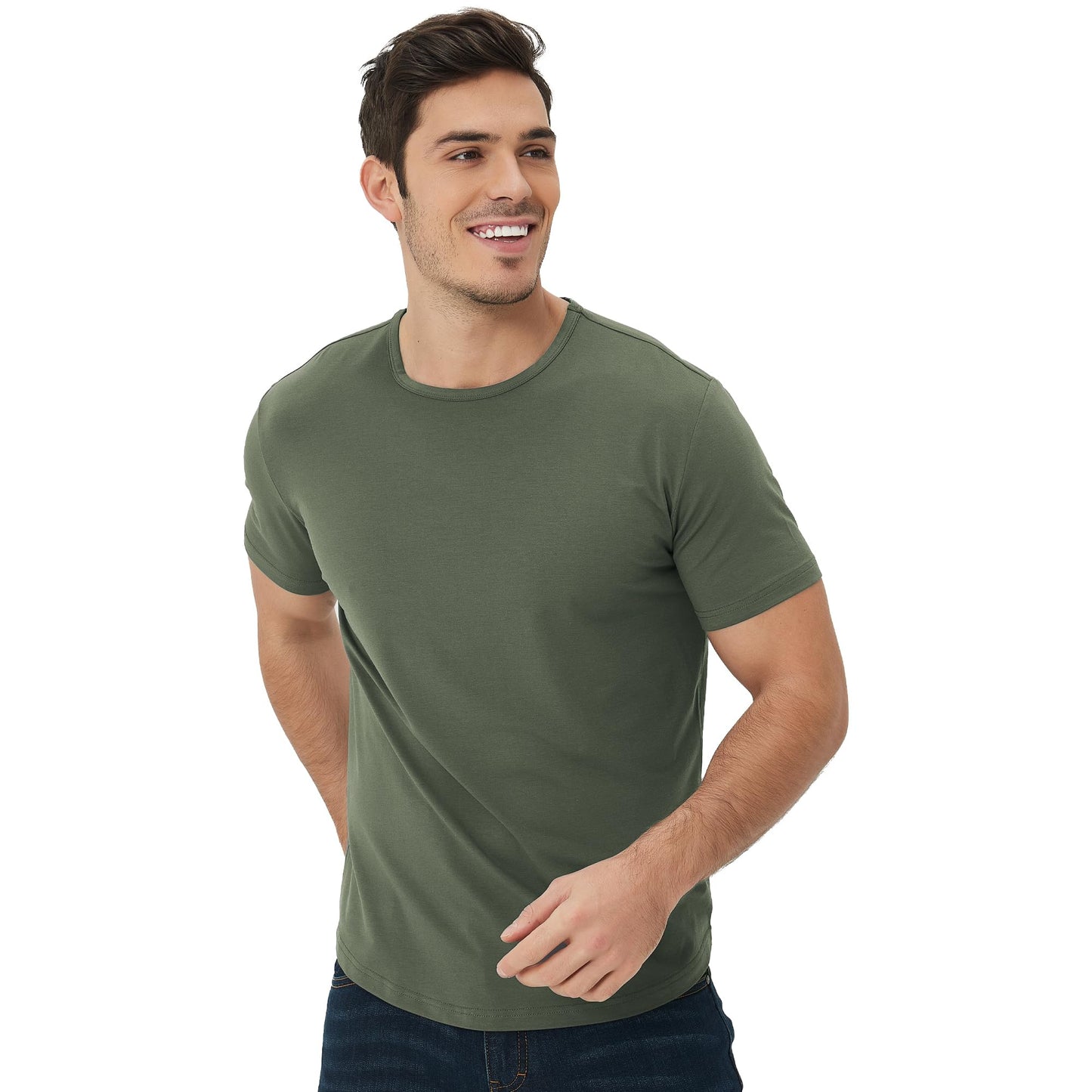 Men's Ultra Soft Bamboo Viscose T-Shirt Curve Hem Lightweight Cooling Short/Long Sleeve Casual Basic Tee Shirt