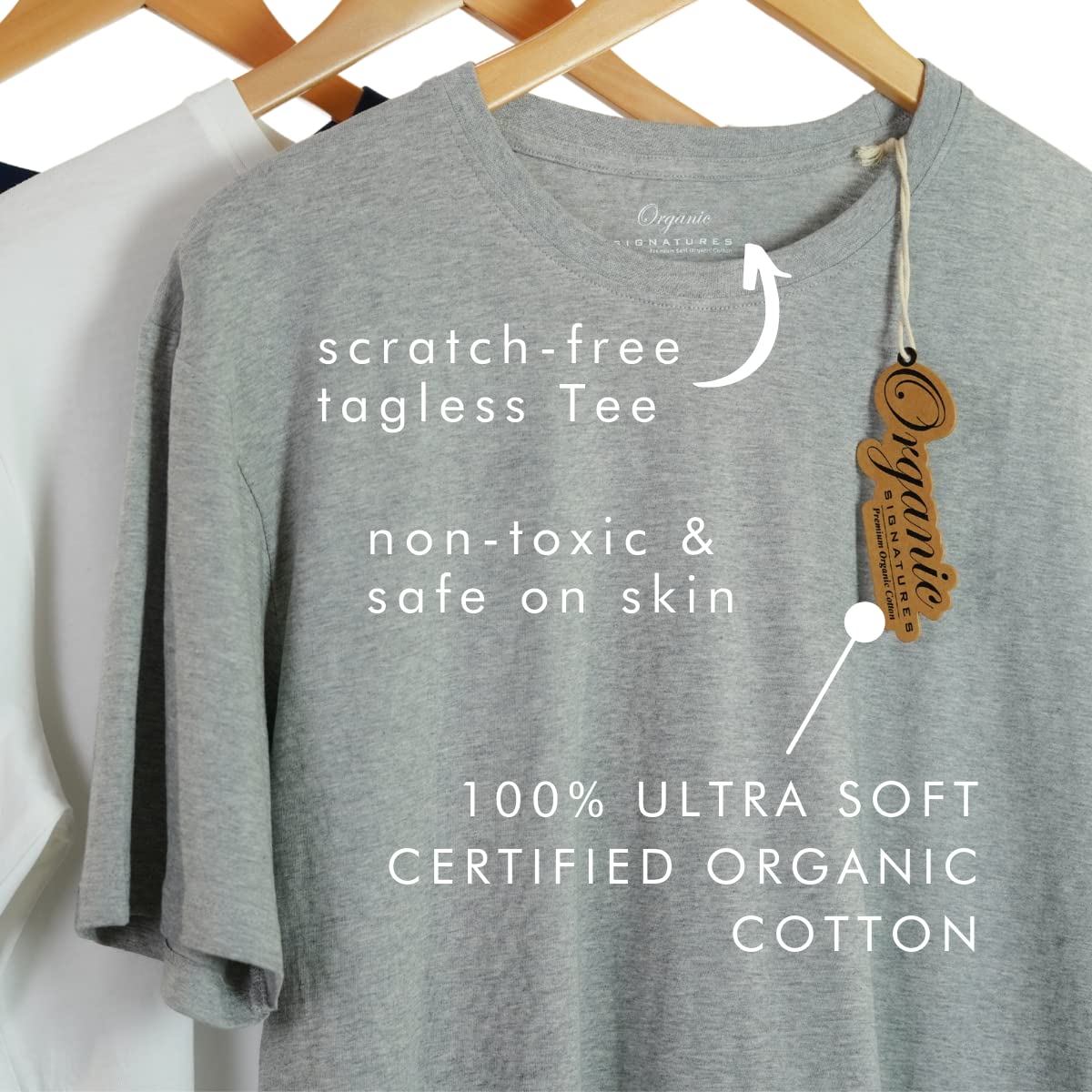 Crewneck 100% Certified Organic Cotton, Soft Shirts for Men