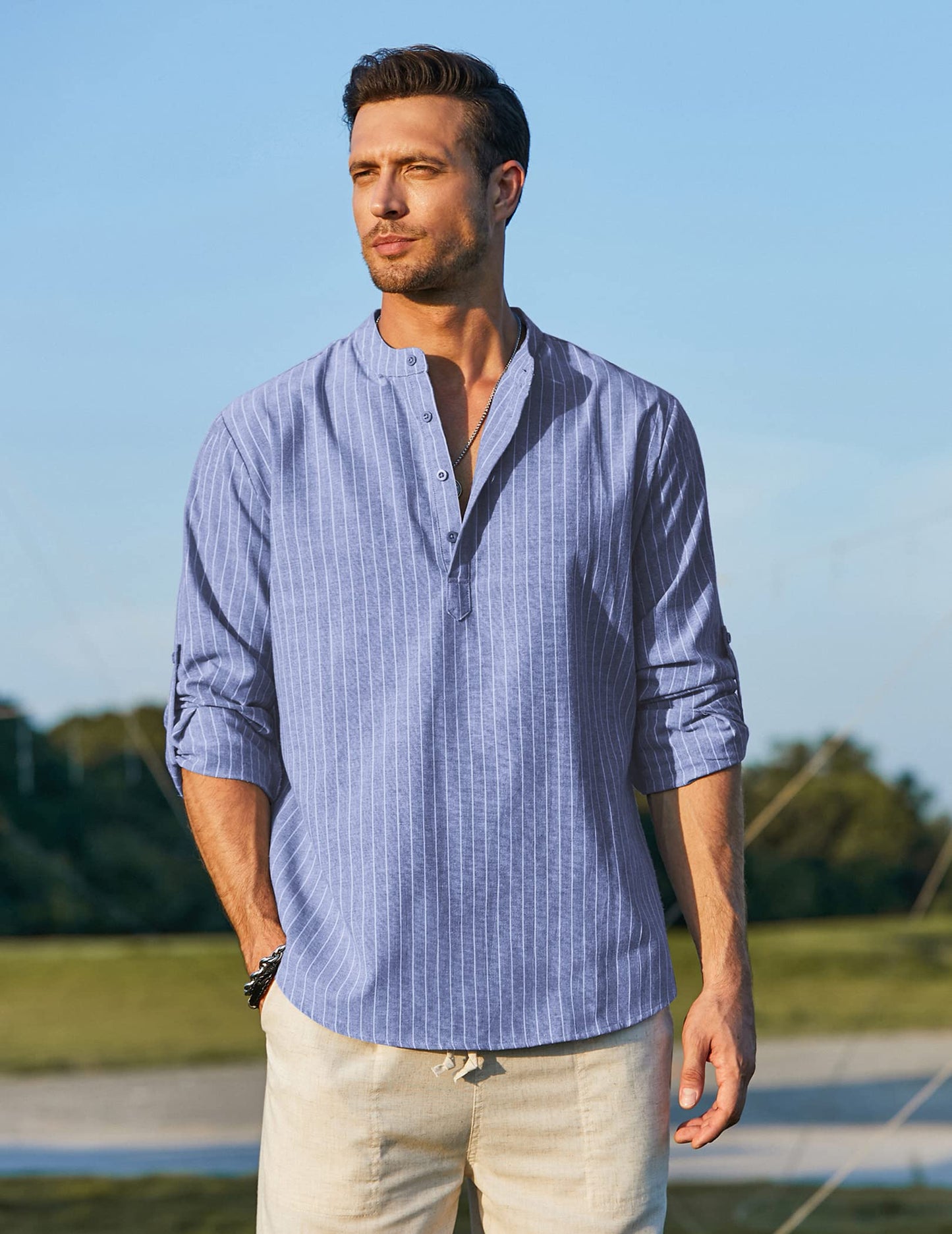 Men's Linen Henley Shirt