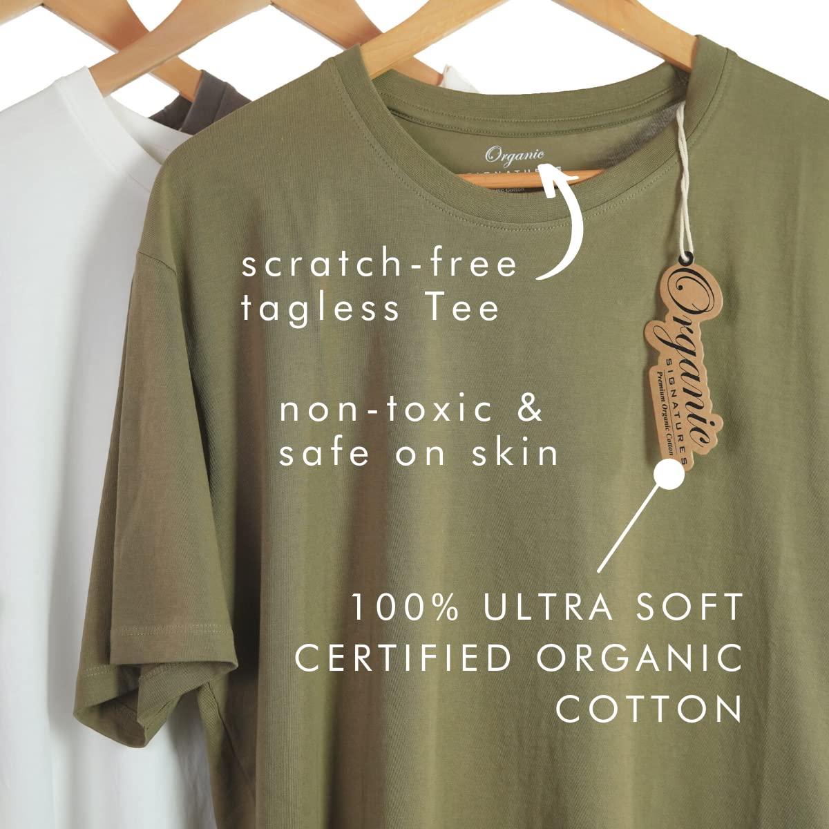 Crewneck 100% Certified Organic Cotton, Soft Shirts for Men